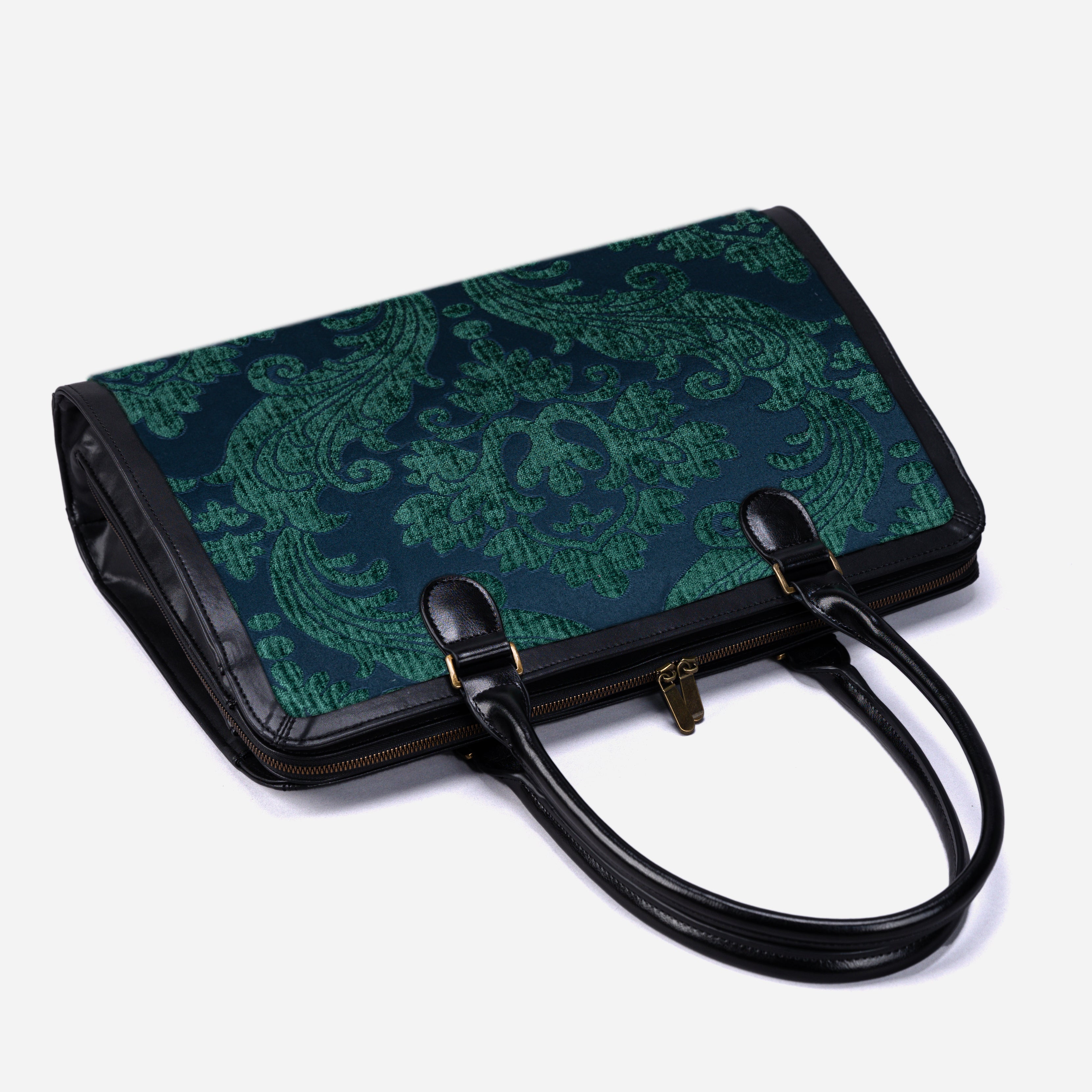 Queen Hunter Green Business Tote lay flat