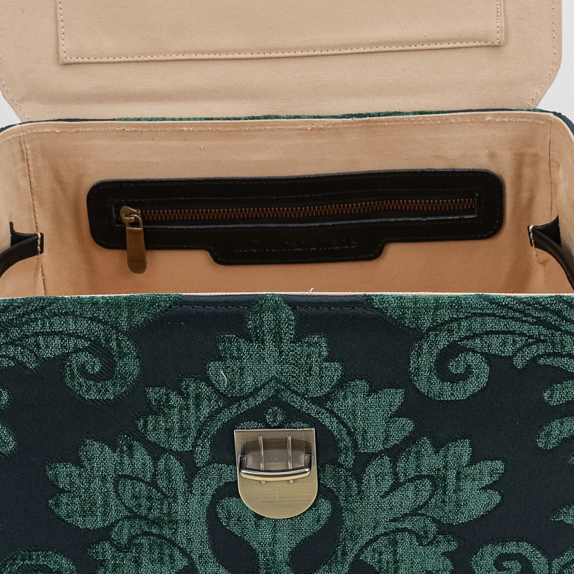 Josephine Large Train Case Purse Queen Hunter Green inside detail