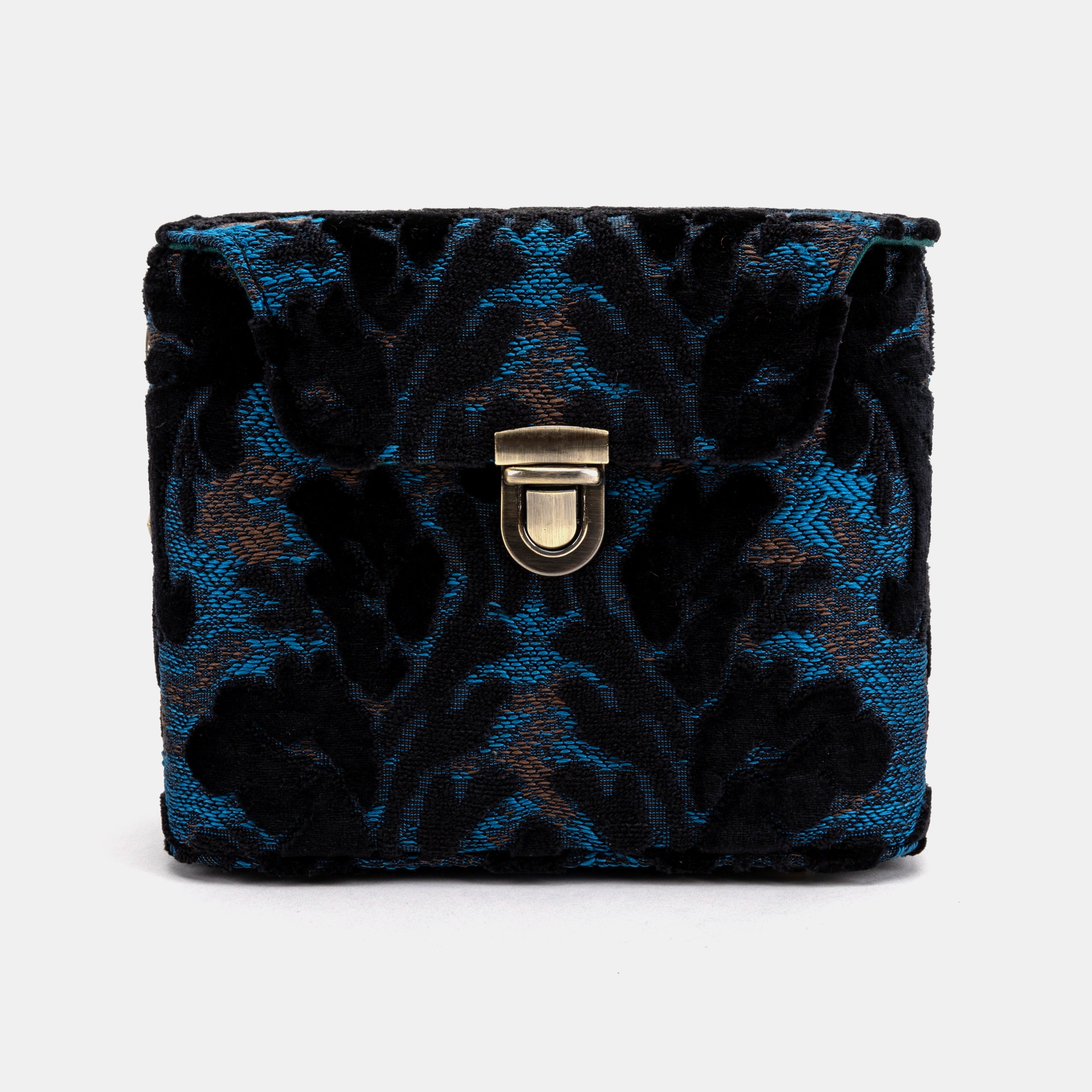 Burnout Velvet Black Emma Small Train Case Crossbody of America front