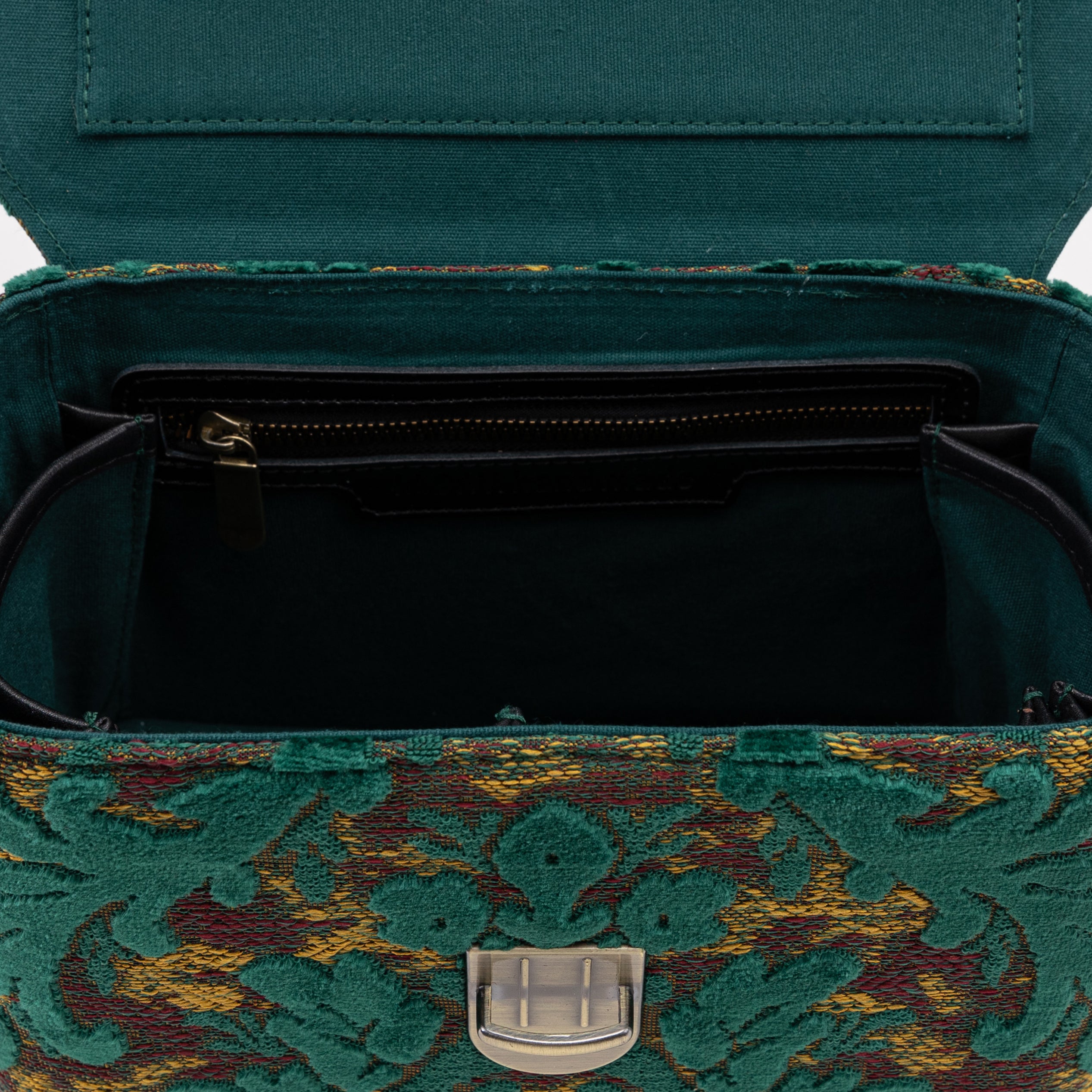 Burnout Velvet Jade Green Clara Medium Train Case of America inside pocket