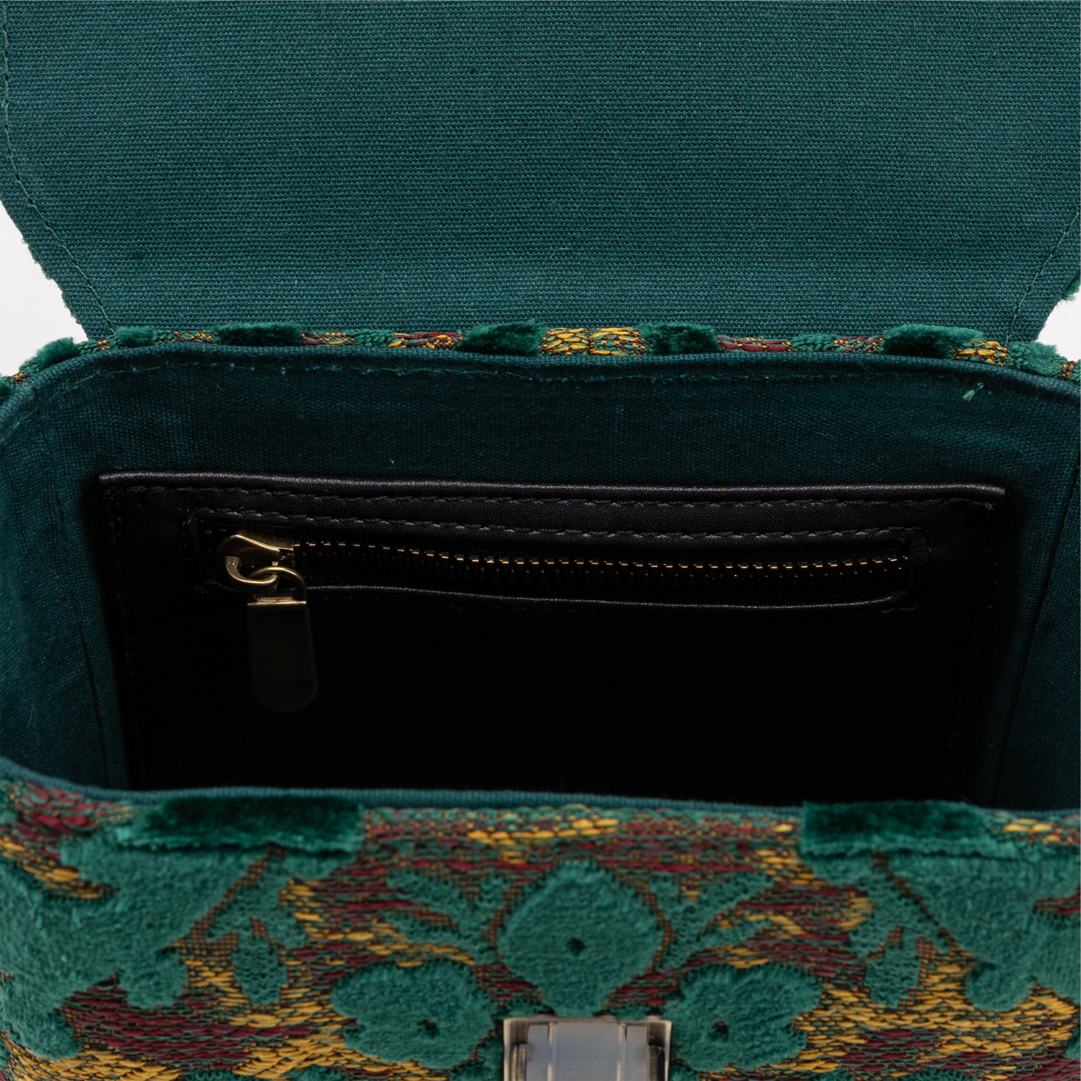 Burnout Velvet Jade Green Emma Small Train Case of America inside pocket