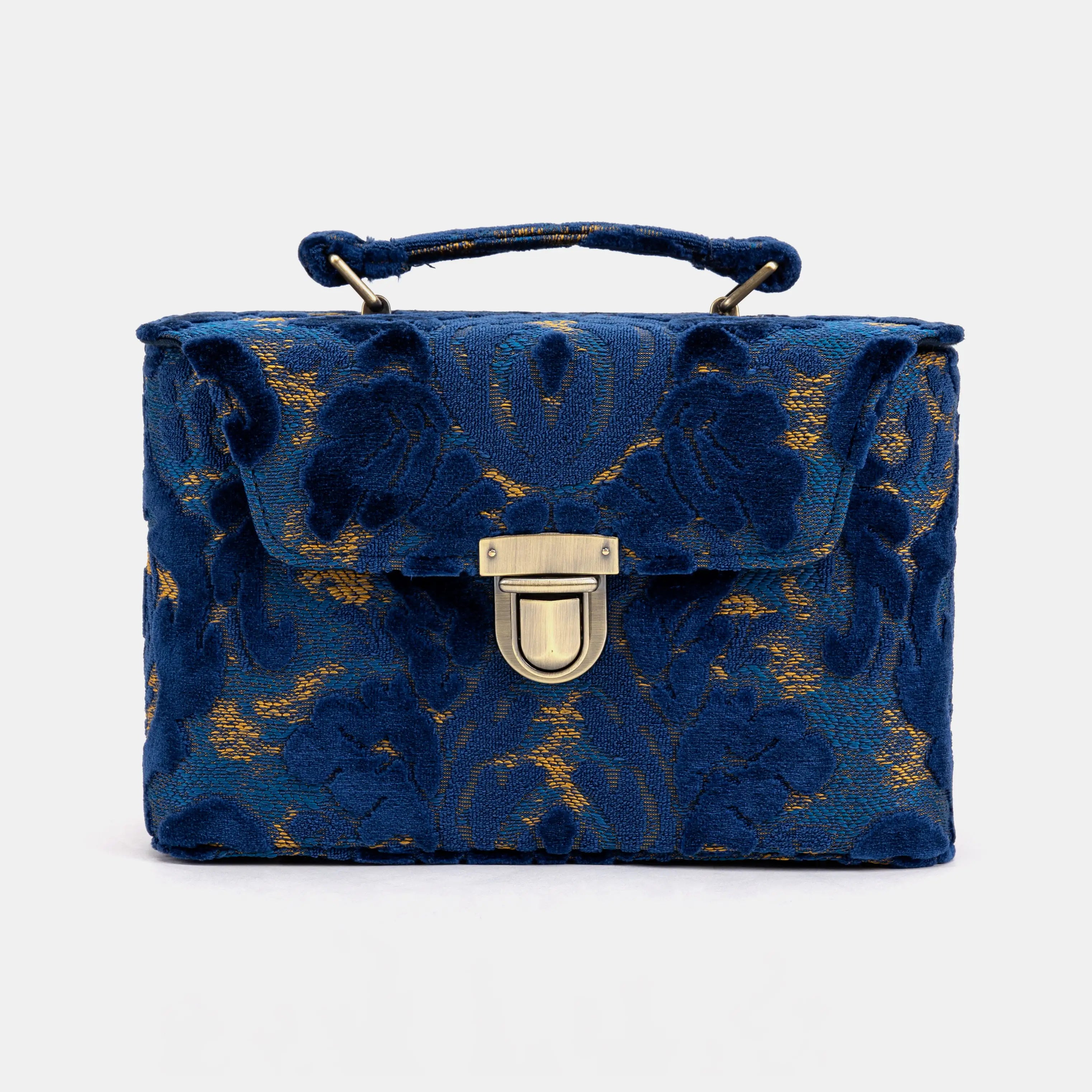 Burnout Velvet Navy Clara Medium Train Case Purse of America front