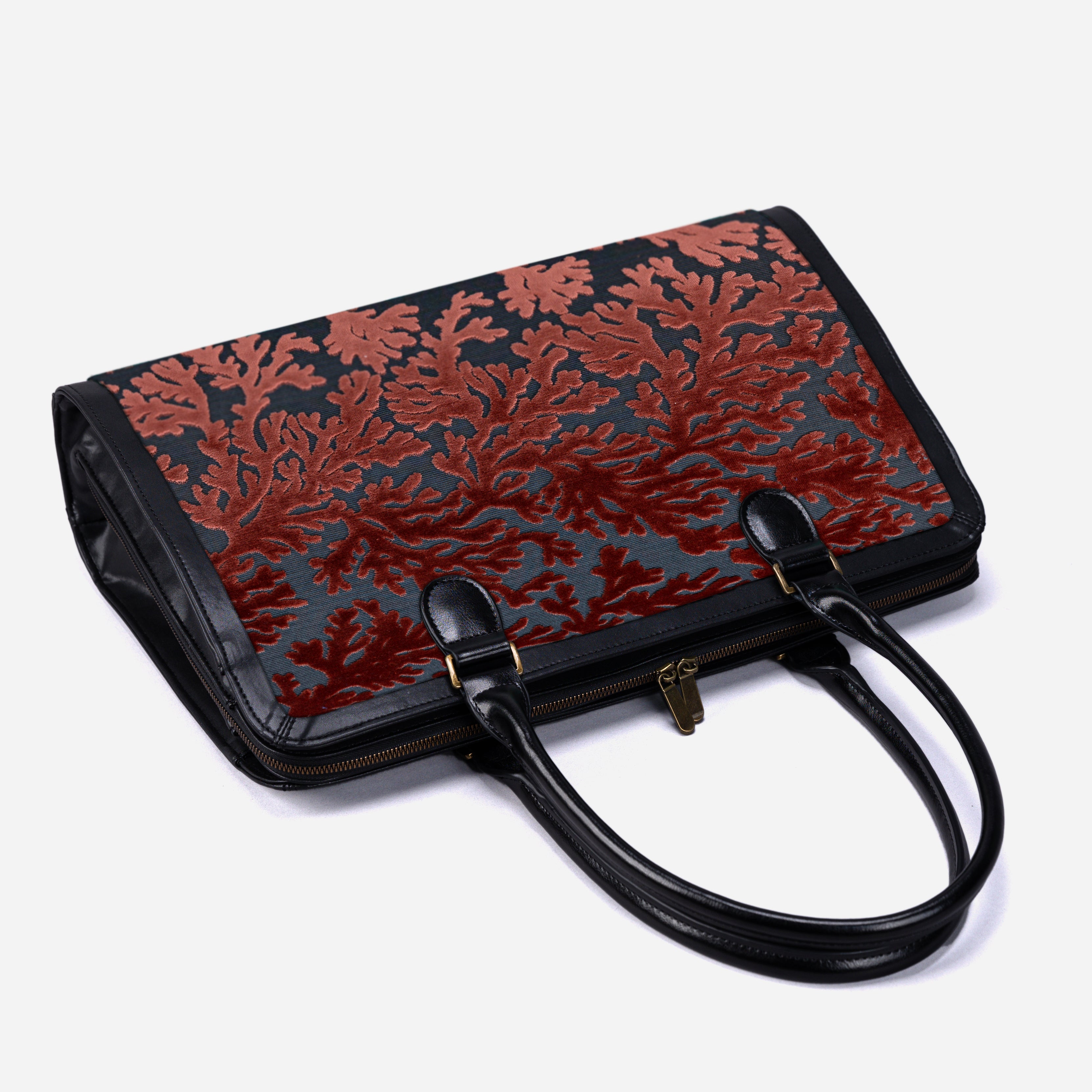 Burnout Velvet St Tropez Scuba Coral Business Tote lay flat