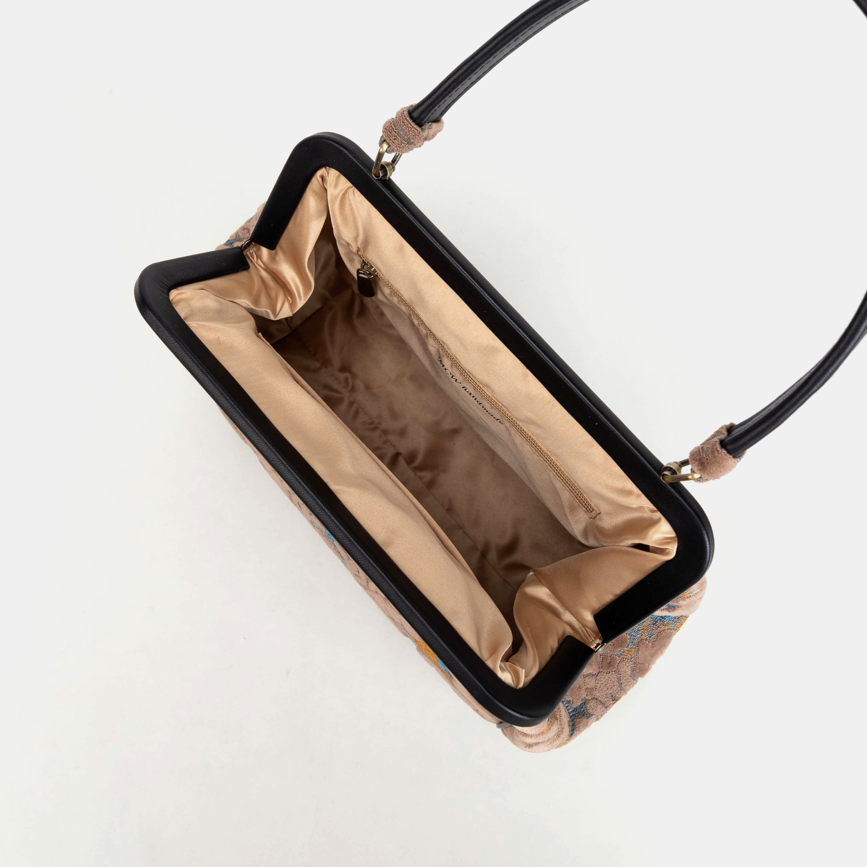 Burnout Velvet Camel Alma Satchel Carpet Bag of America inside