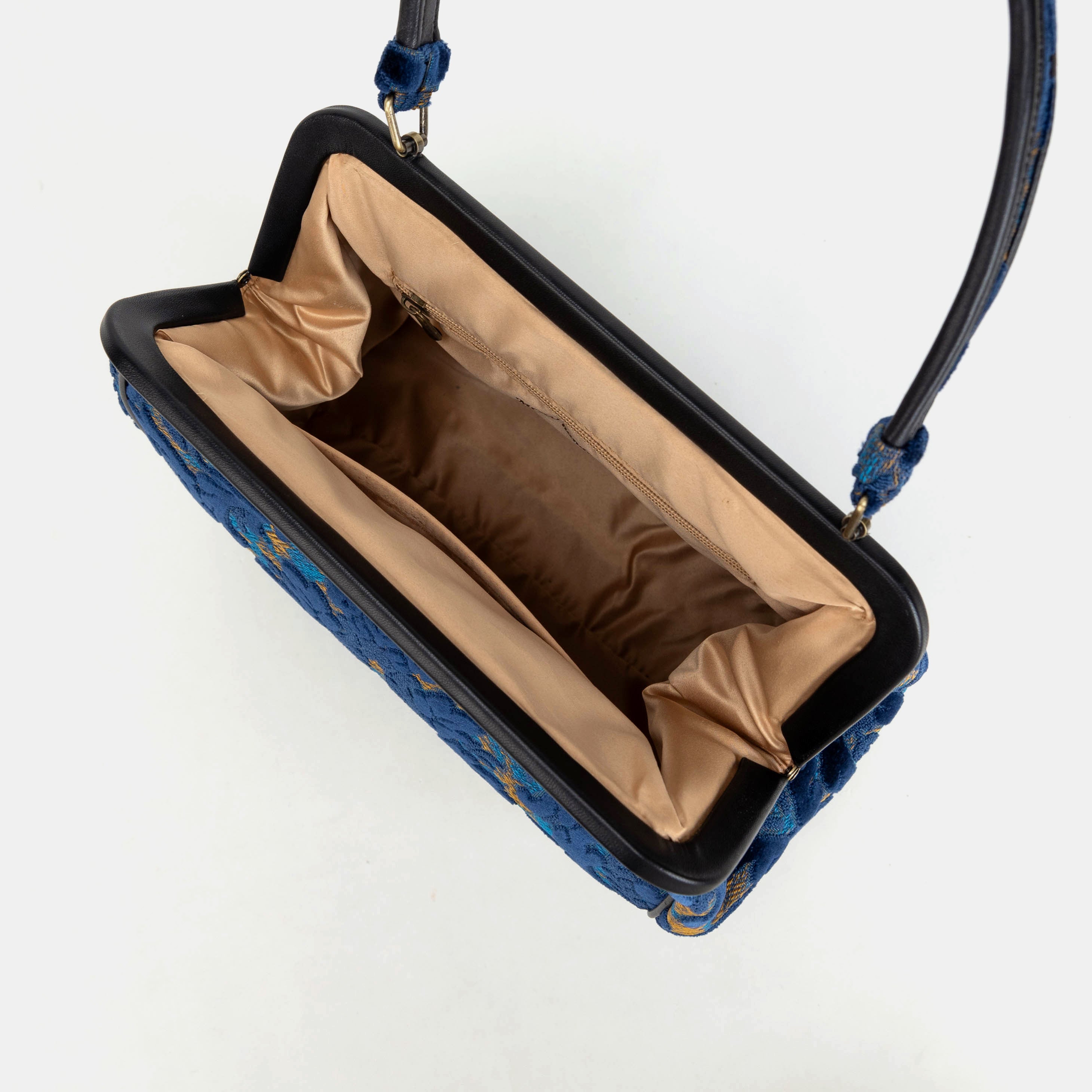Burnout Velvet Navy Alma Shoulder Bag Carpet Bag of America inside