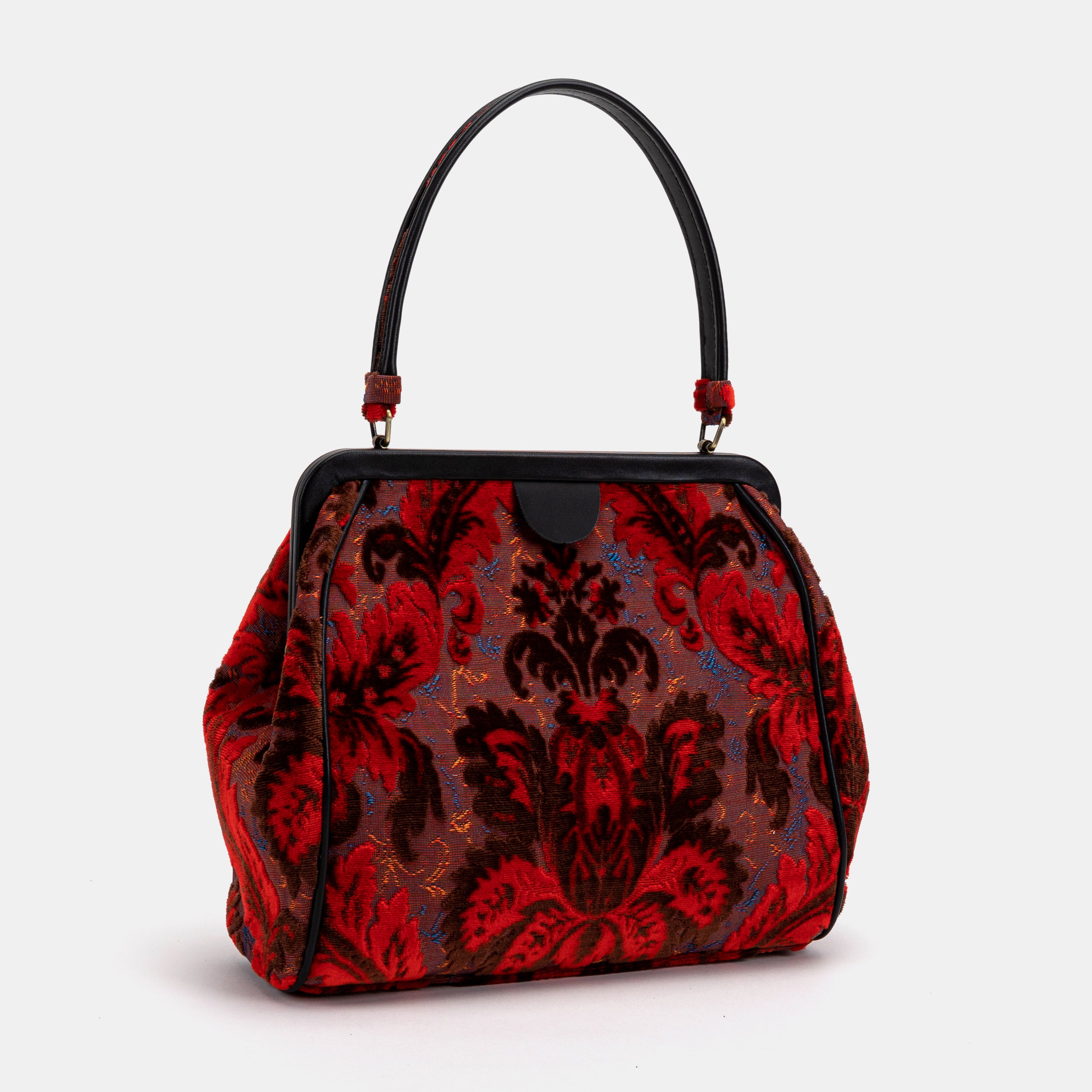 Burnout Velvet Revival Scarlet Alma Shoulder Bag Carpet Bag of America front side