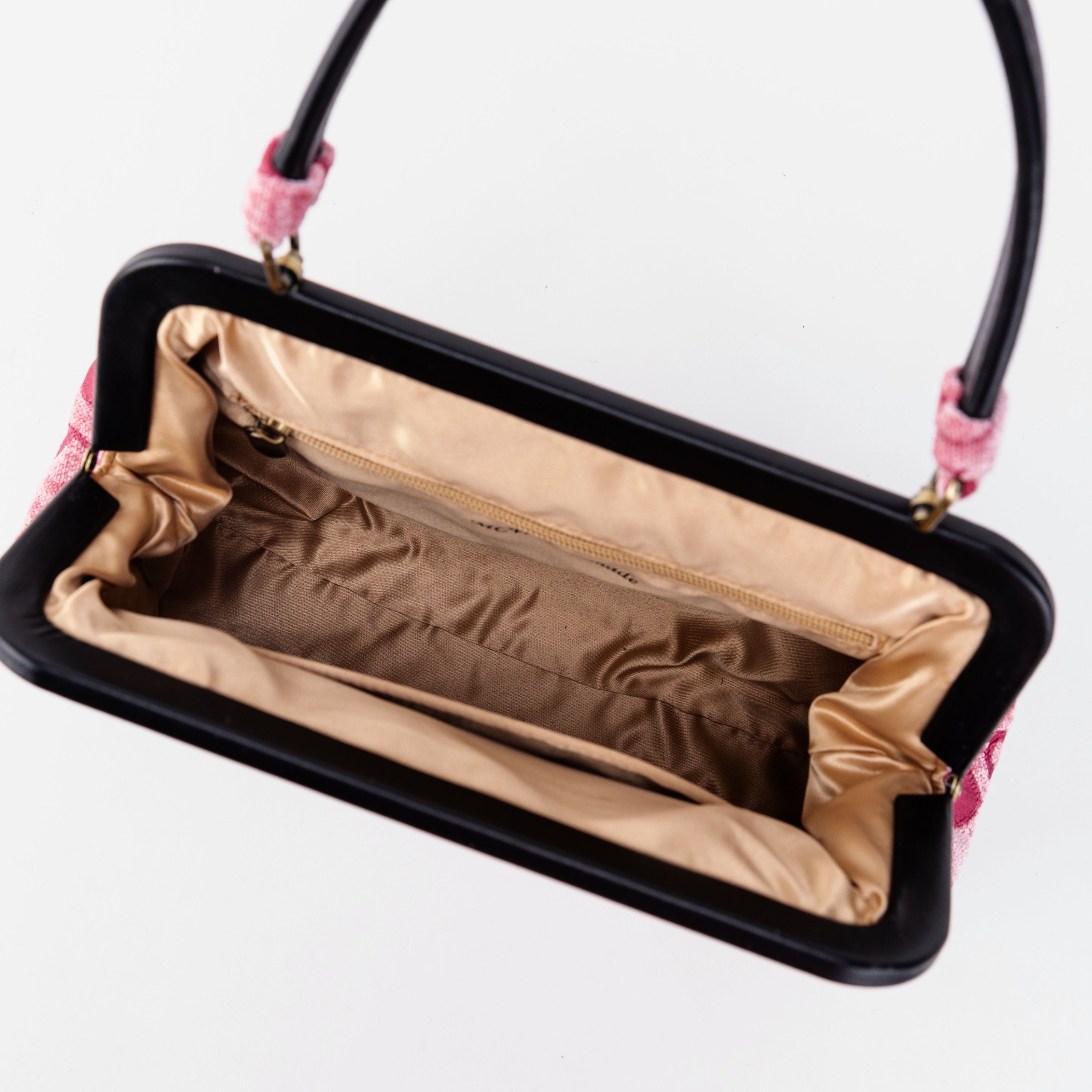 Queen Rose Pink Alma Satchel Carpet Bag inside