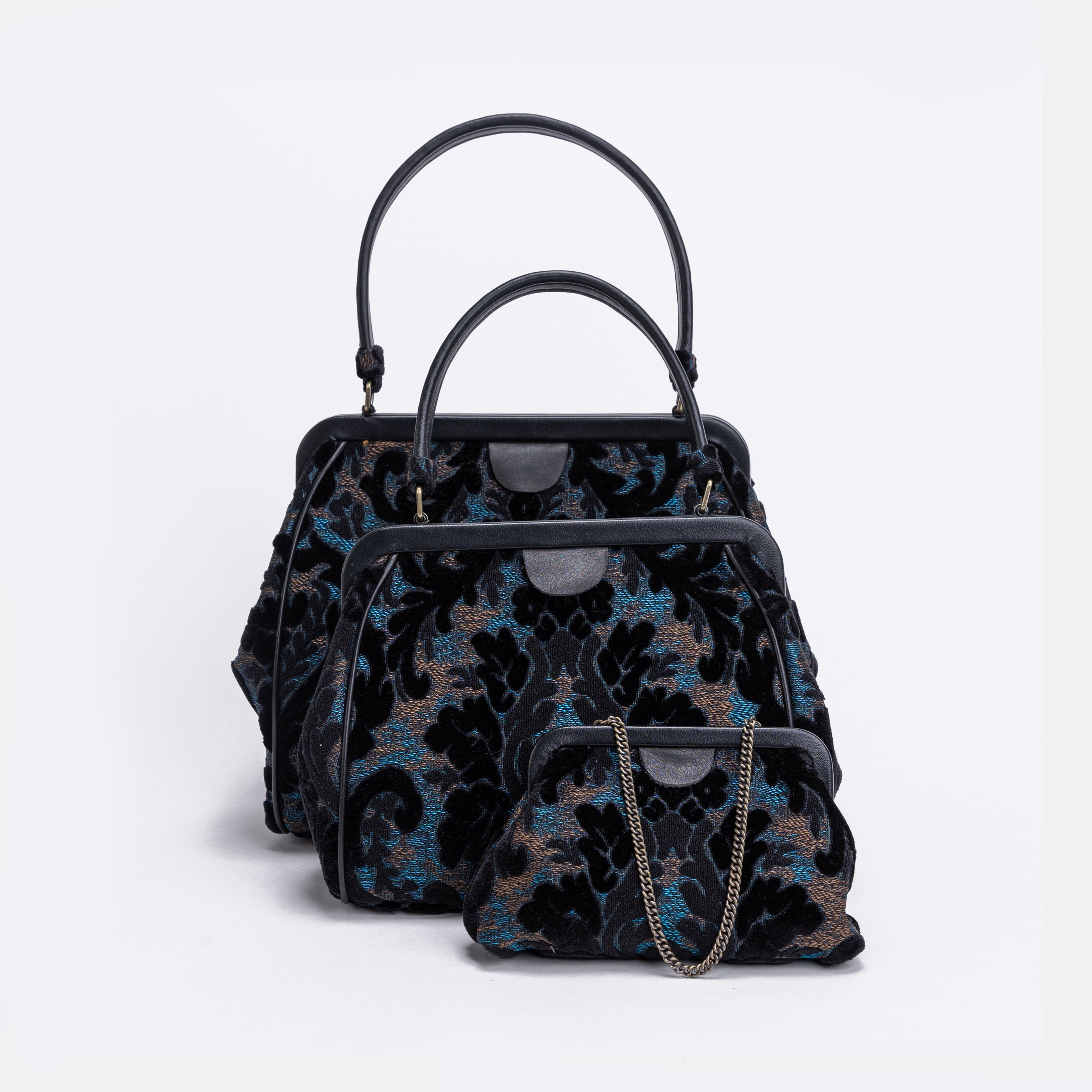 Burnout Velvet Black Alma Satchel Carpet Bag