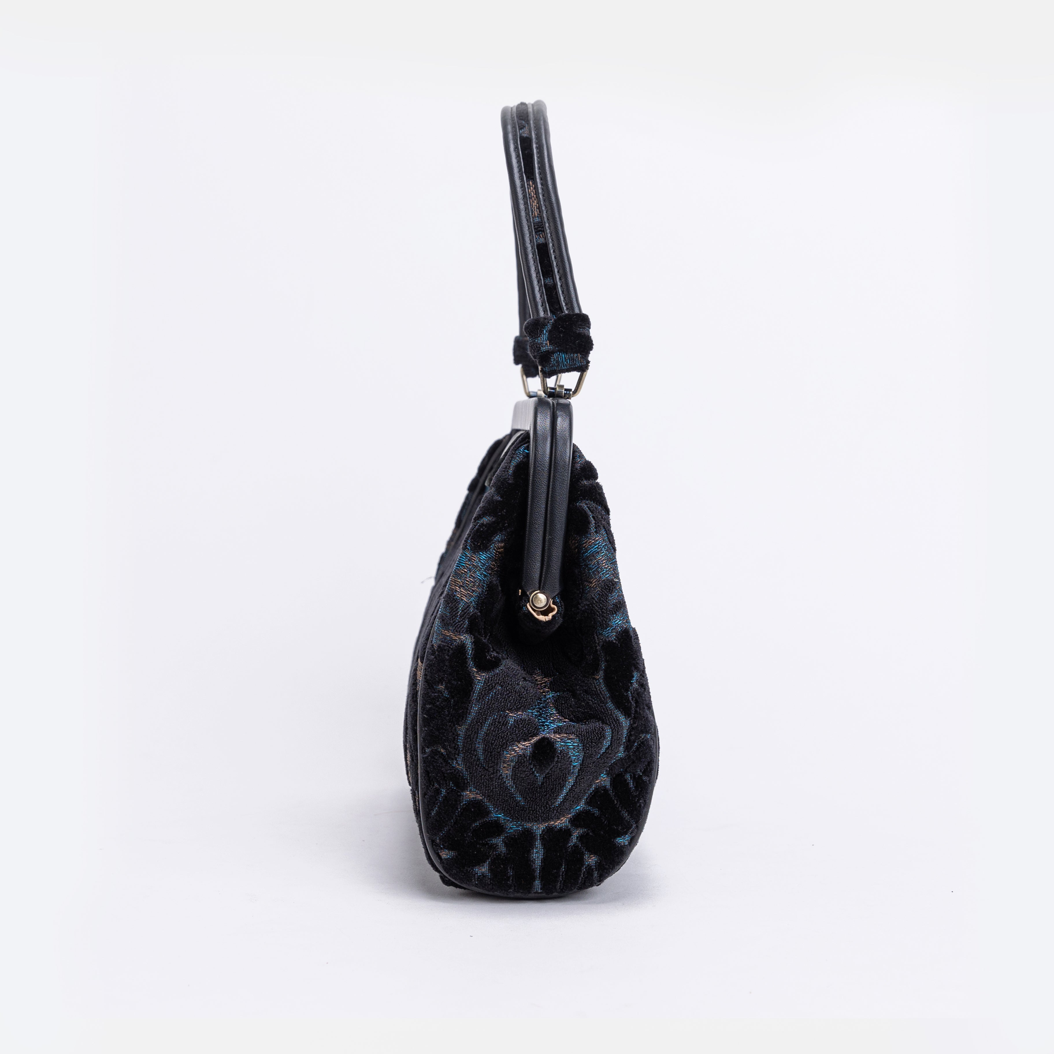 Burnout Velvet Black Alma Satchel Carpet Bag side