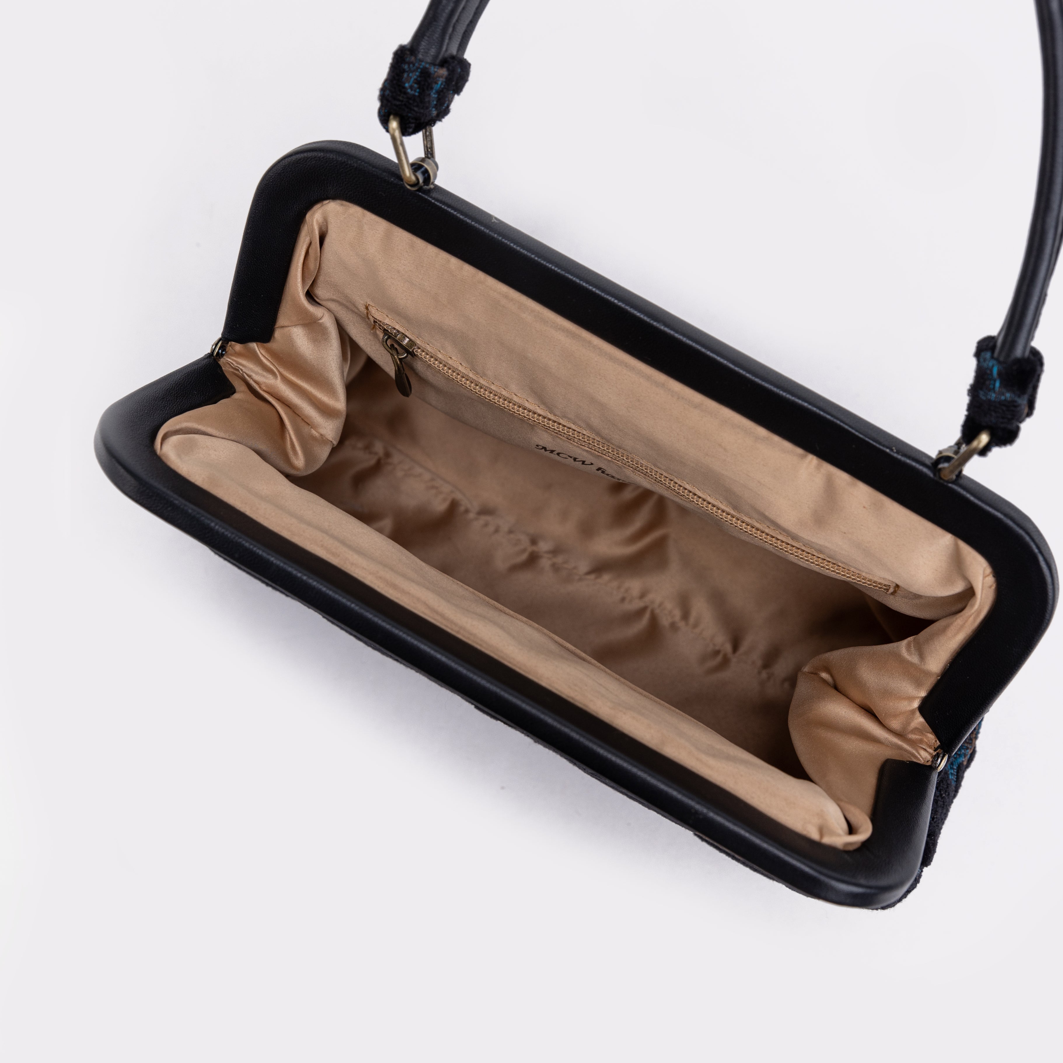 Burnout Velvet Black Alma Satchel Carpet Bag inside