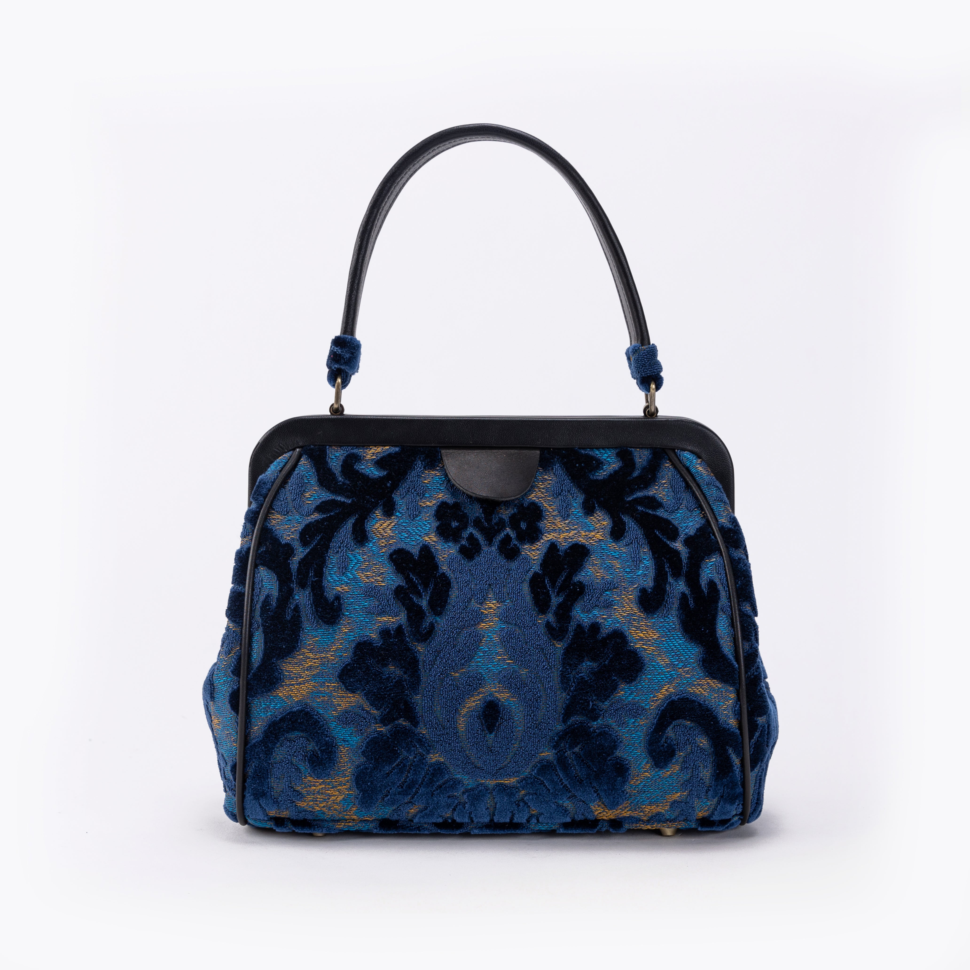 Burnout Velvet Navy Alma Satchel Carpet Bag main