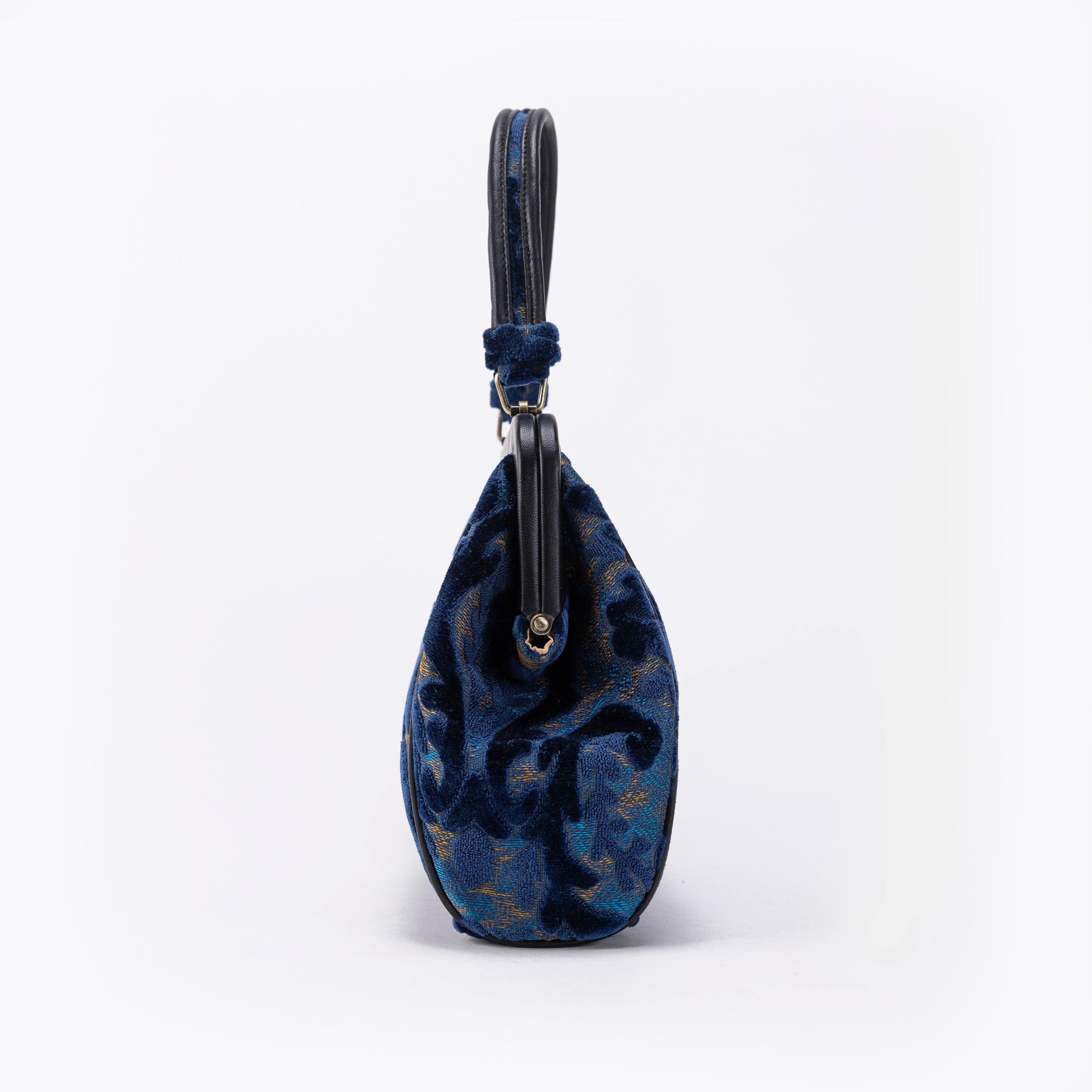 Burnout Velvet Navy Alma Satchel Carpet Bag side