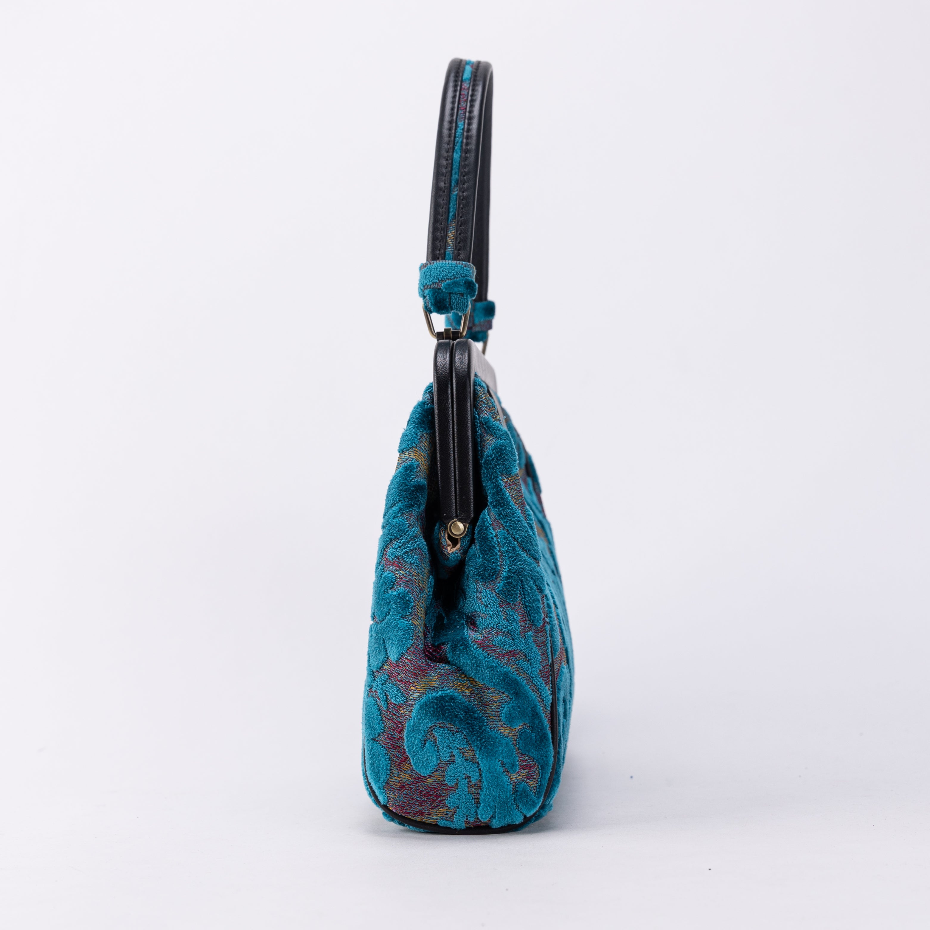 Burnout Velvet Aqua Blue Alma Satchel Carpet Bag of America side