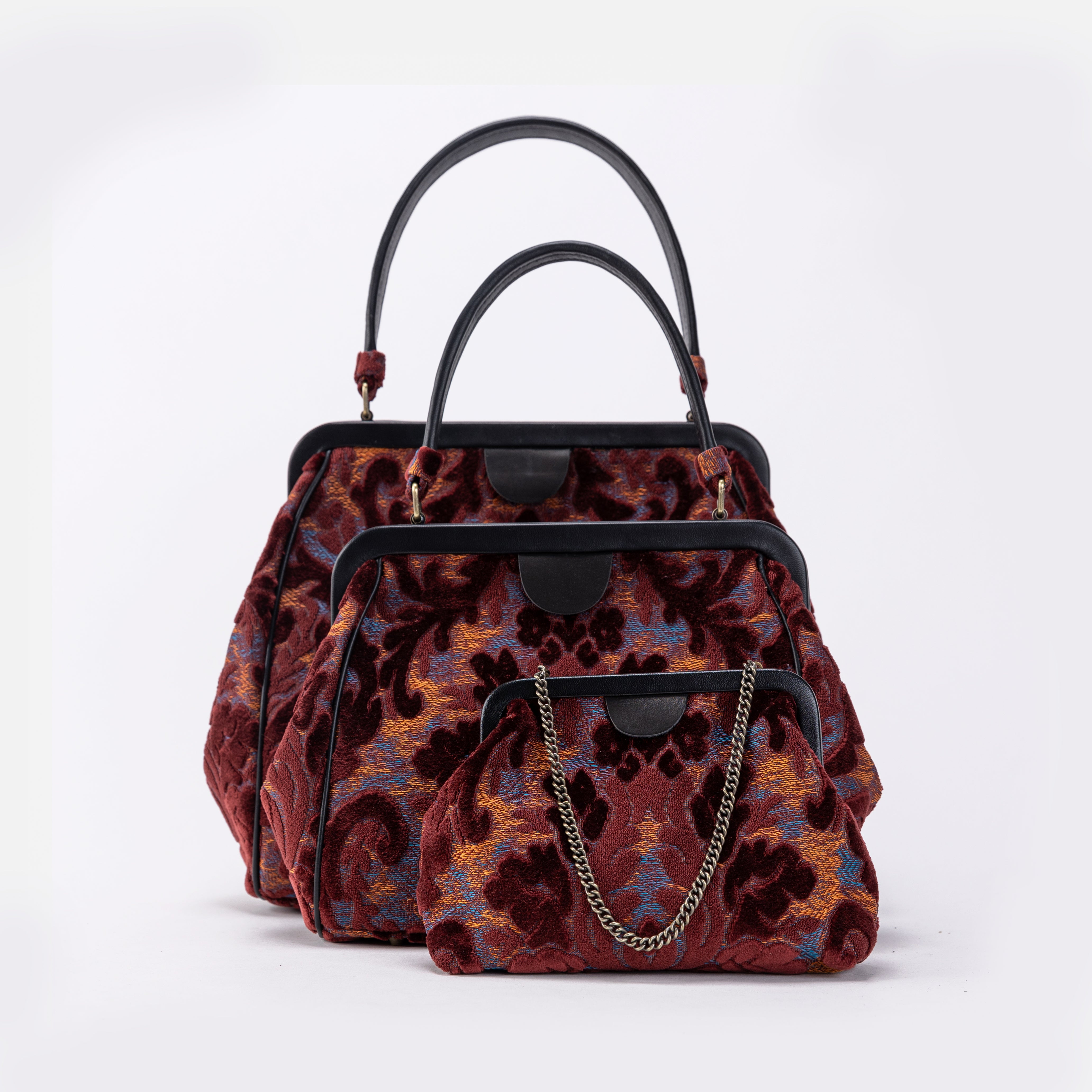 Burnout Velvet Wine Alma Satchel Bag