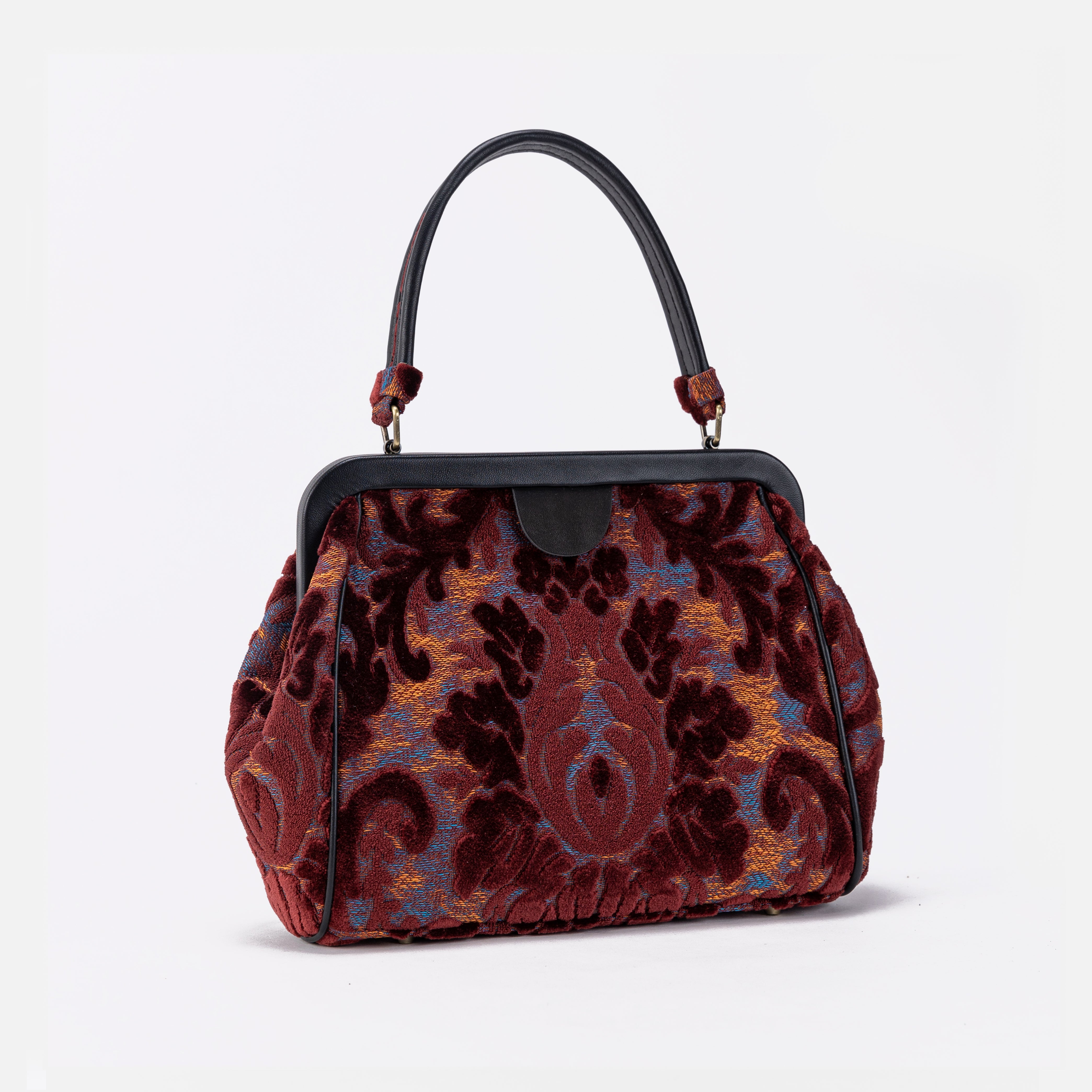 Burnout Velvet Wine Alma Satchel Bag front side