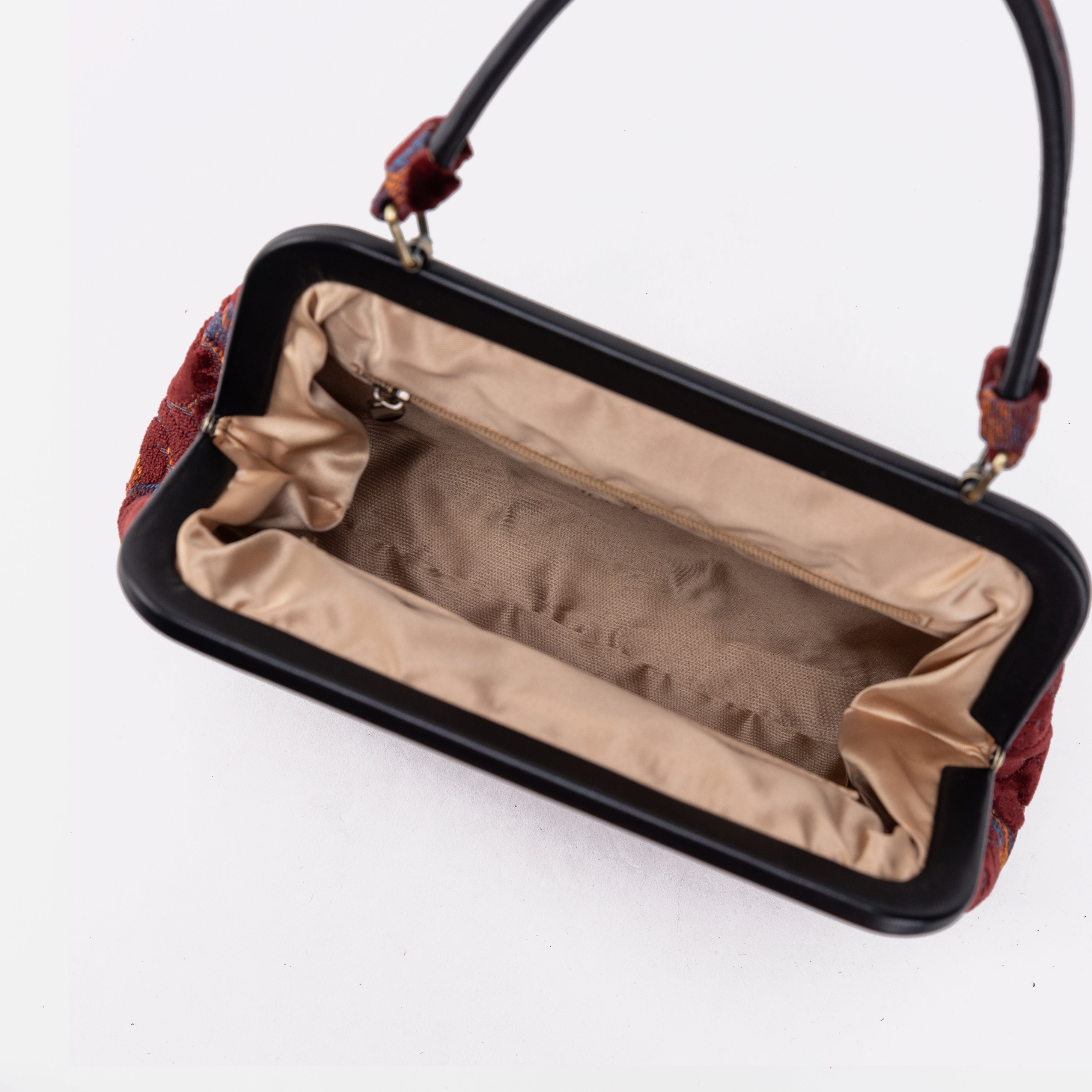 Burnout Velvet Wine Alma Satchel Bag inside