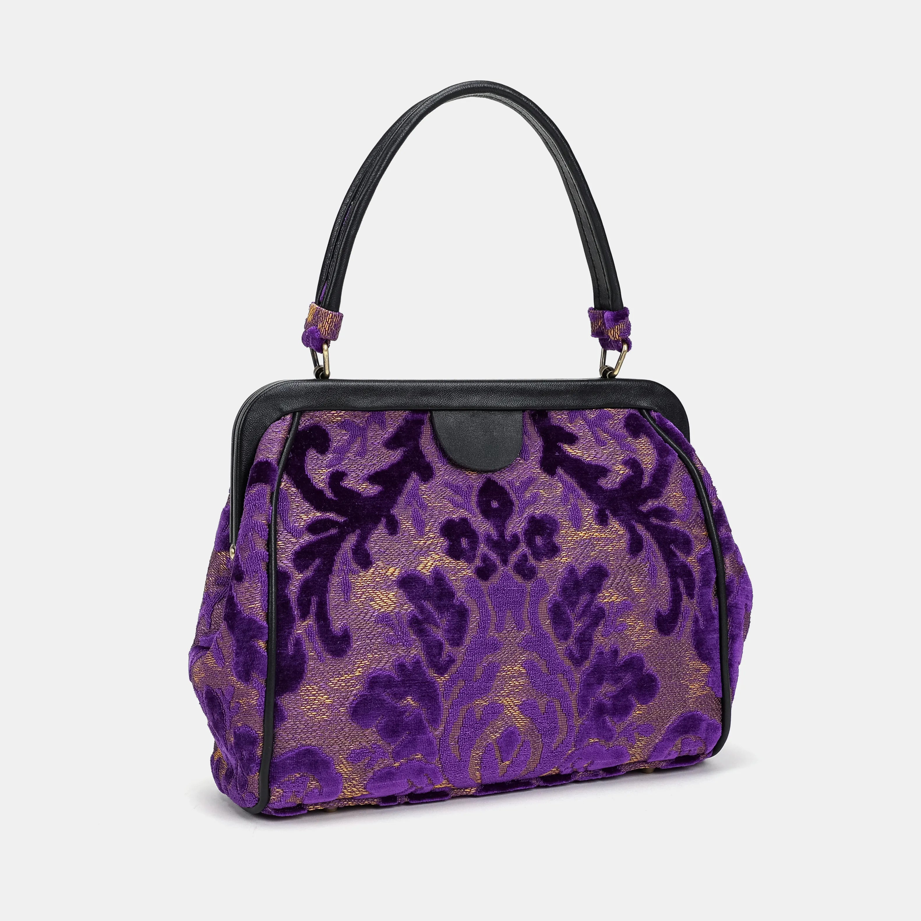 Burnout Velvet Purple Alma Satchel Carpetbag of America front side