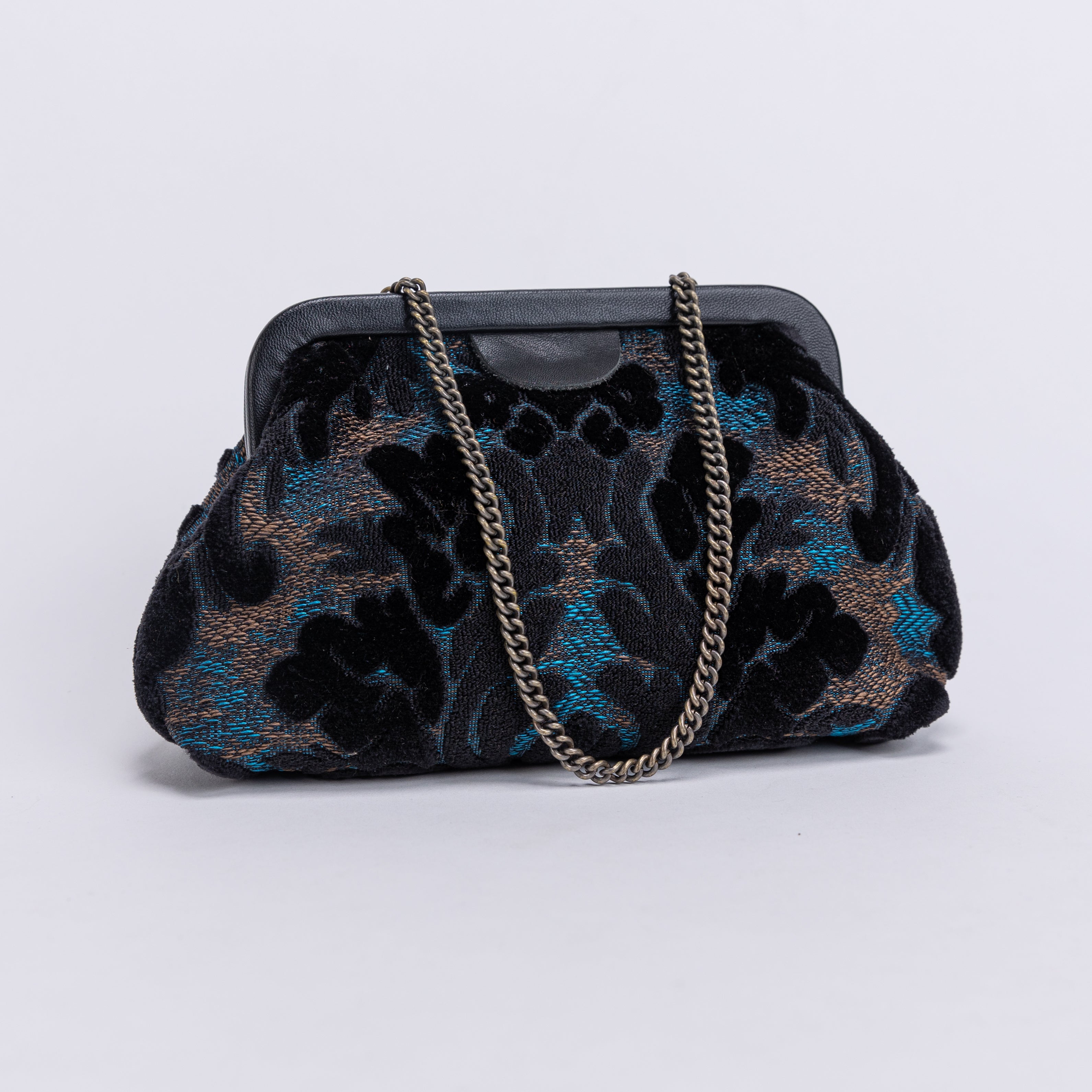 Burnout Velvet Black Alma Evening Clutch Carpet Bag of America front side