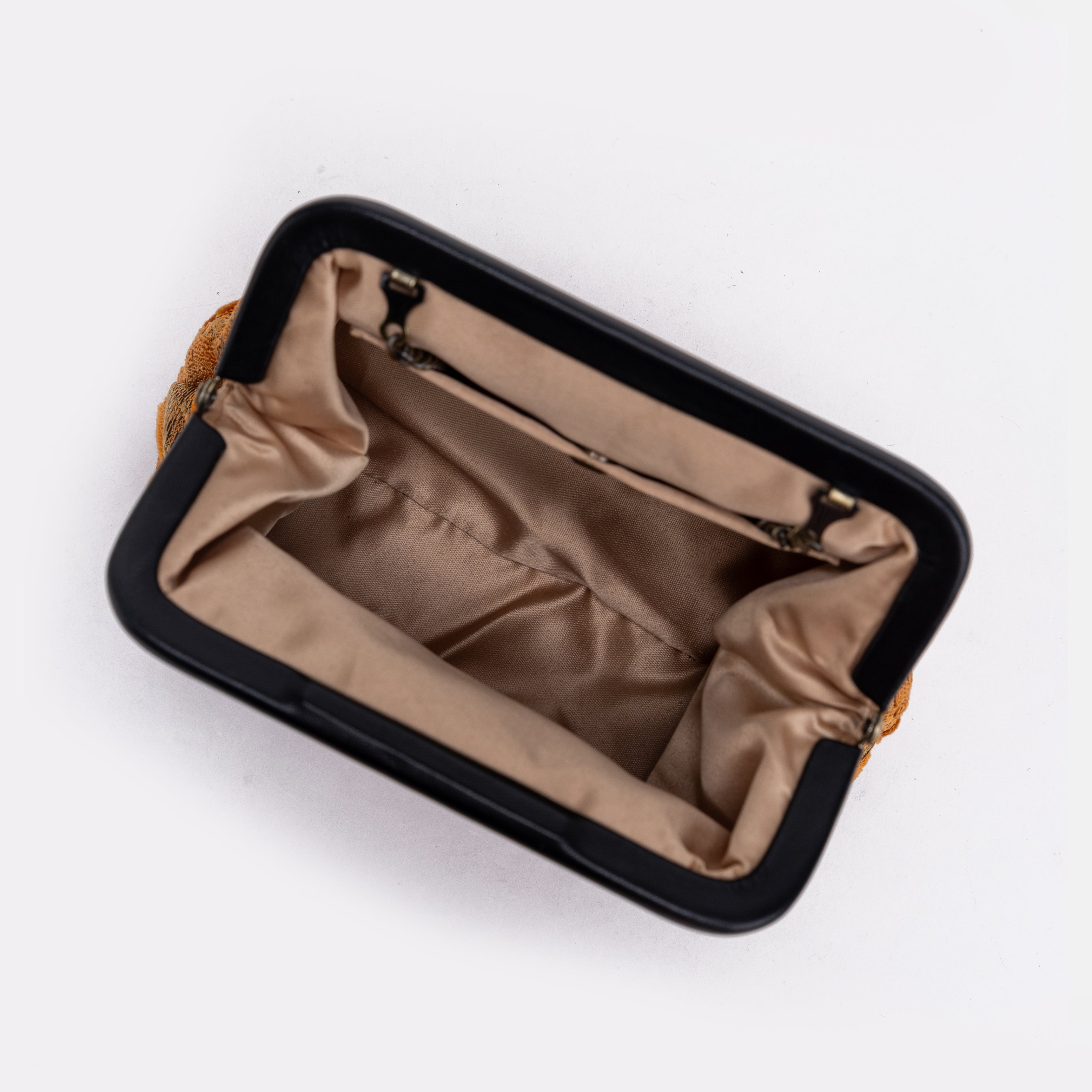 Burnout Velvet Orange Alma Evening Clutch Bag inside
