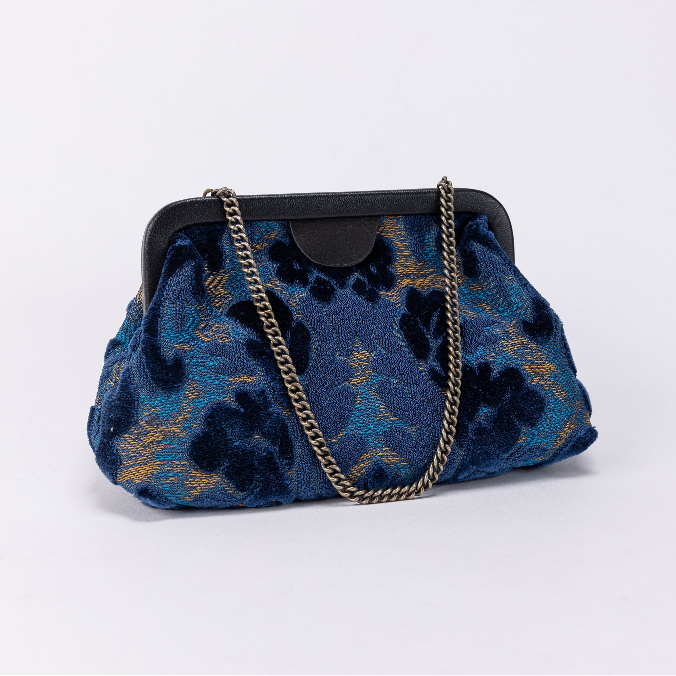 Burnout Velvet Navy Alma Evening Clutch Bag main