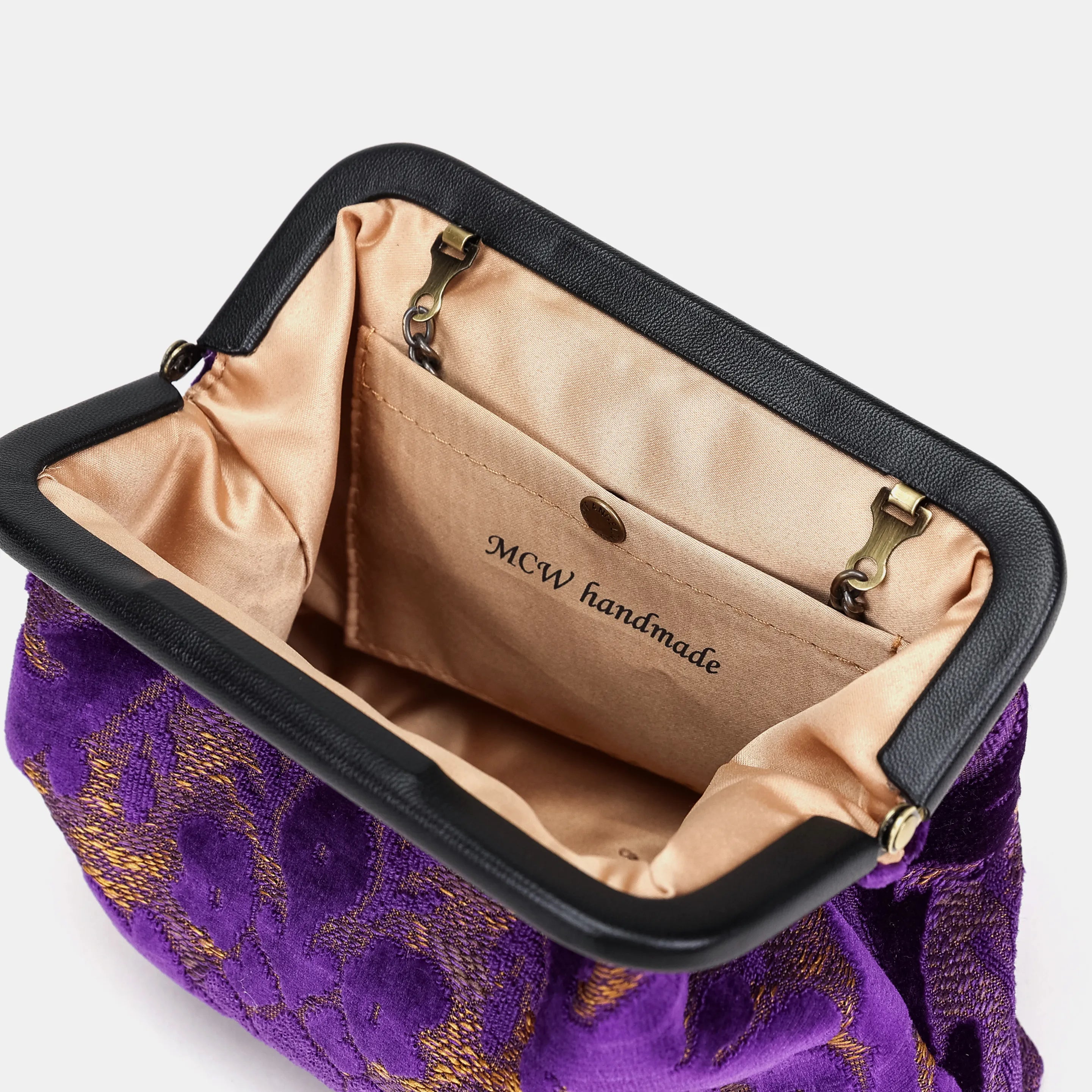 Burnout Velvet Purple Alma Clutch Carpetbag of America interior pocket