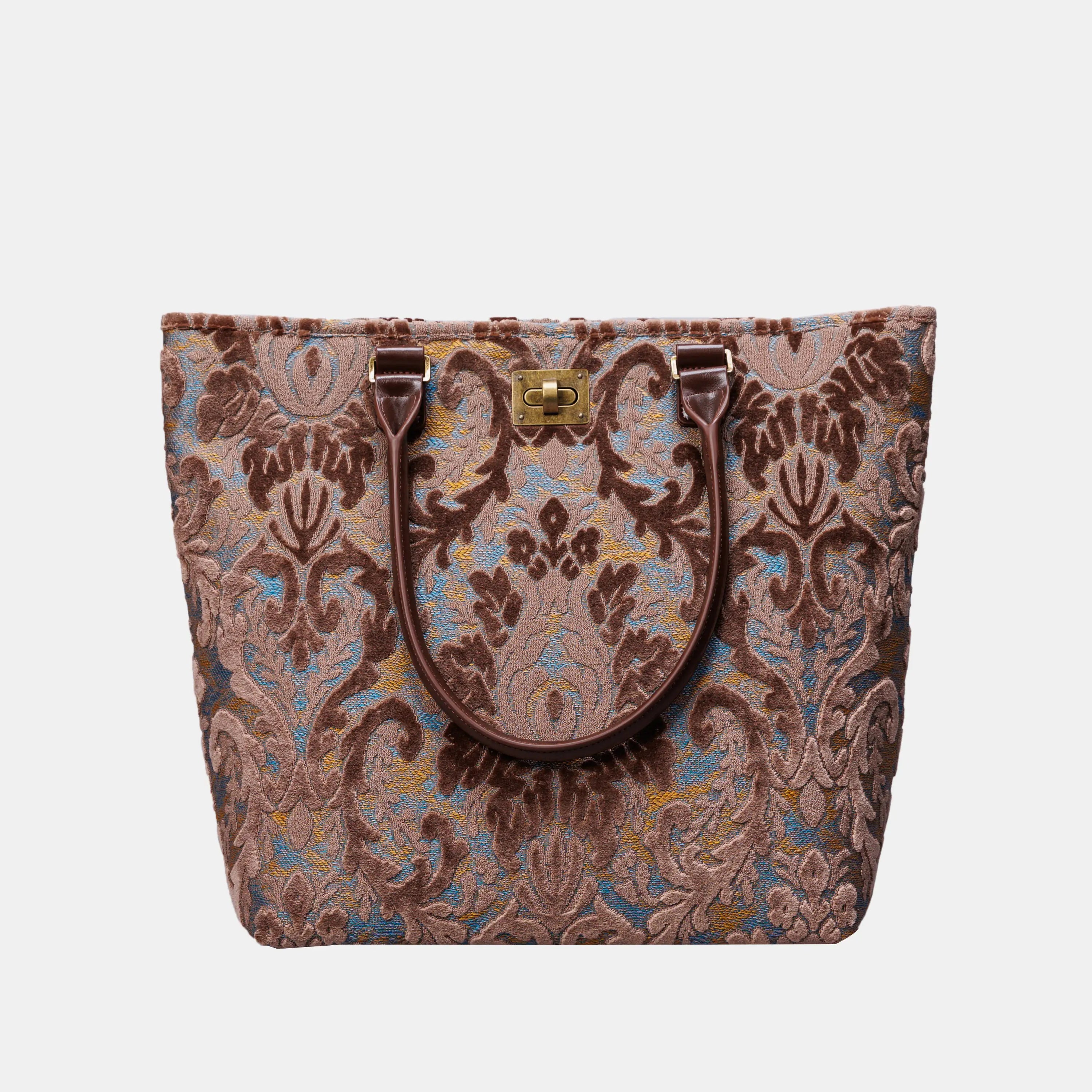 Burnout Velvet Camel Carpet Tote Shopper carpet bag of America handle down