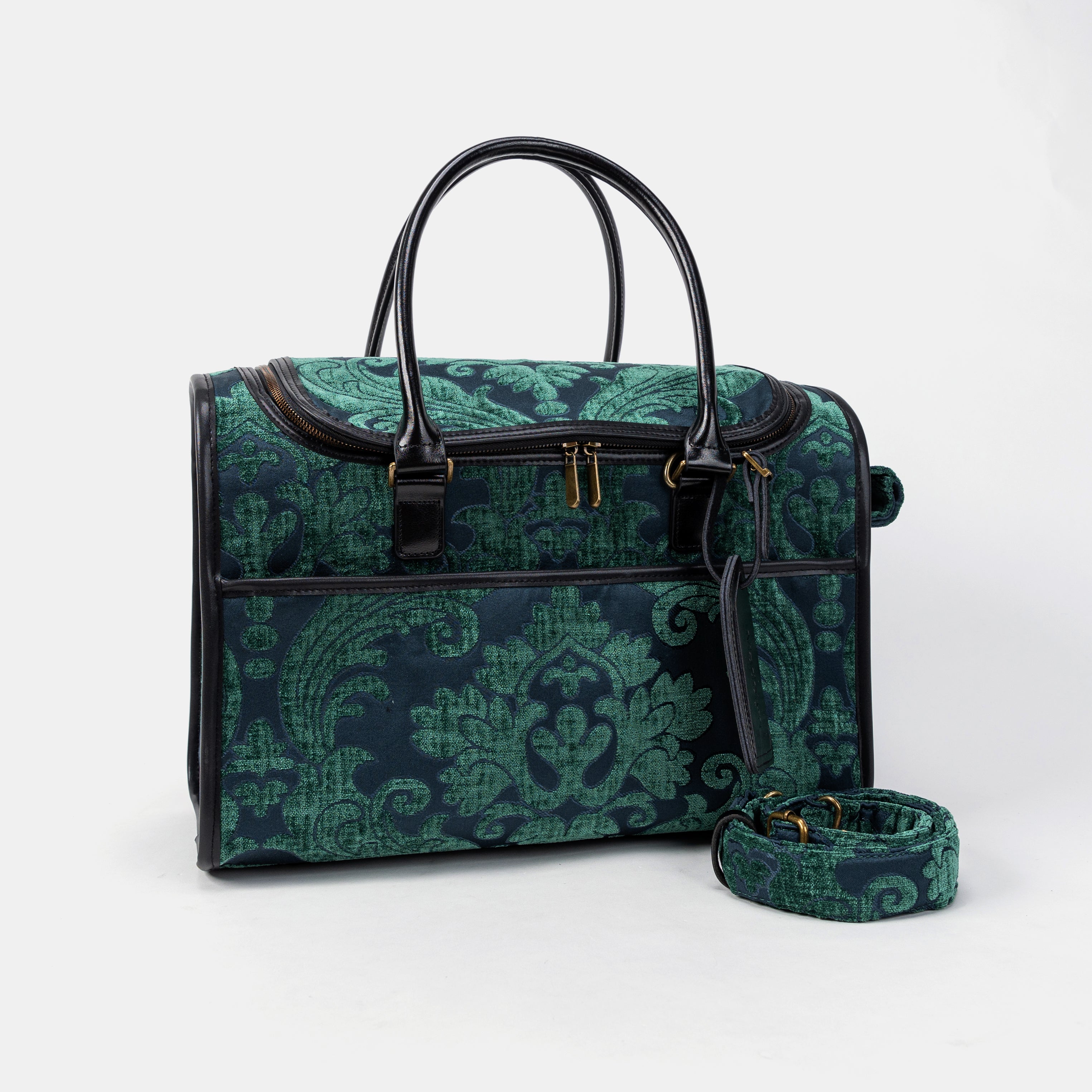 Travel Dog Carrier Bag Queen Hunter Green shoulder strap