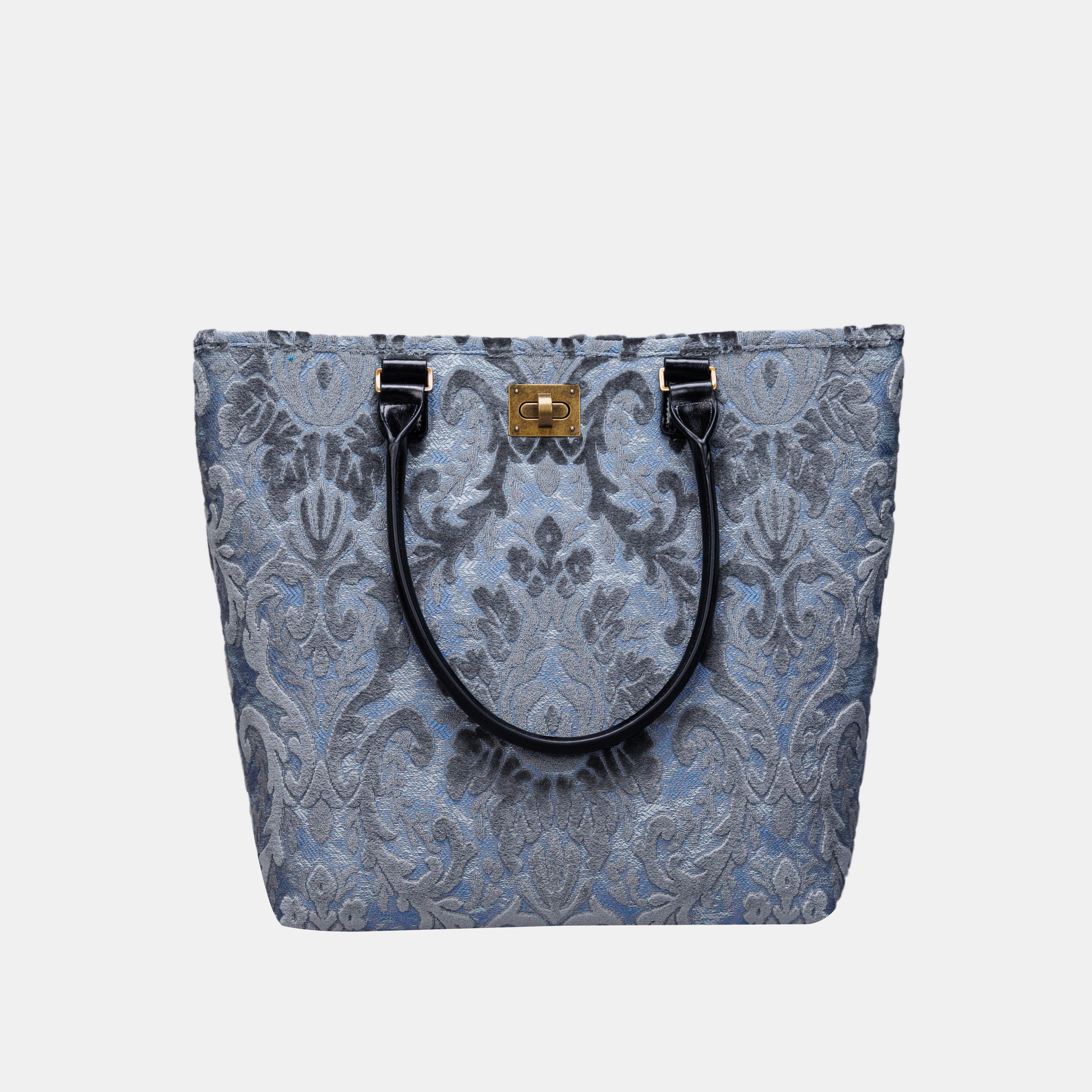 Burnout Velvet Steel Blue Carpet Tote Shopper carpet bag MCW Handmade-2