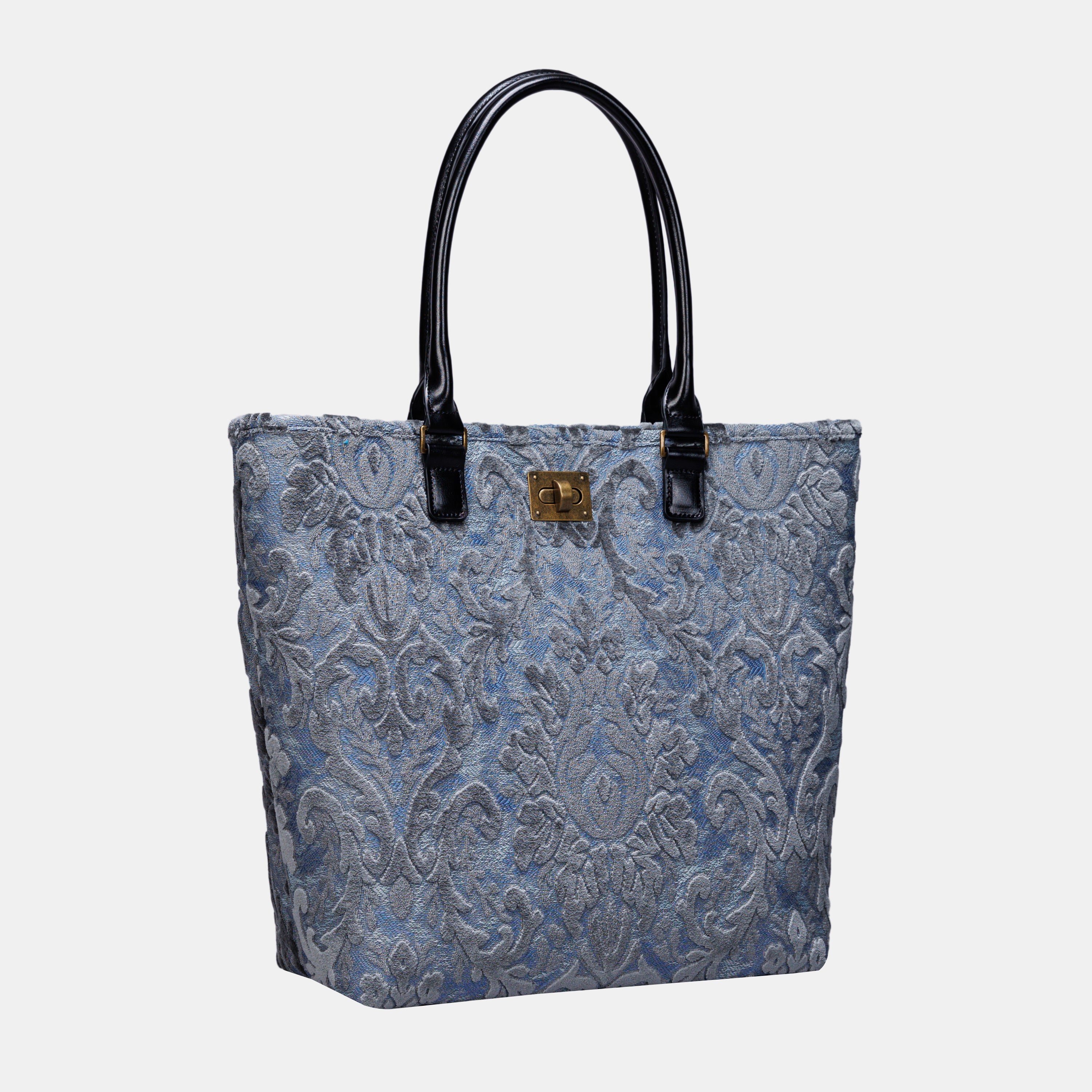 Burnout Velvet Steel Blue Carpet Tote Shopper carpet bag MCW Handmade-1