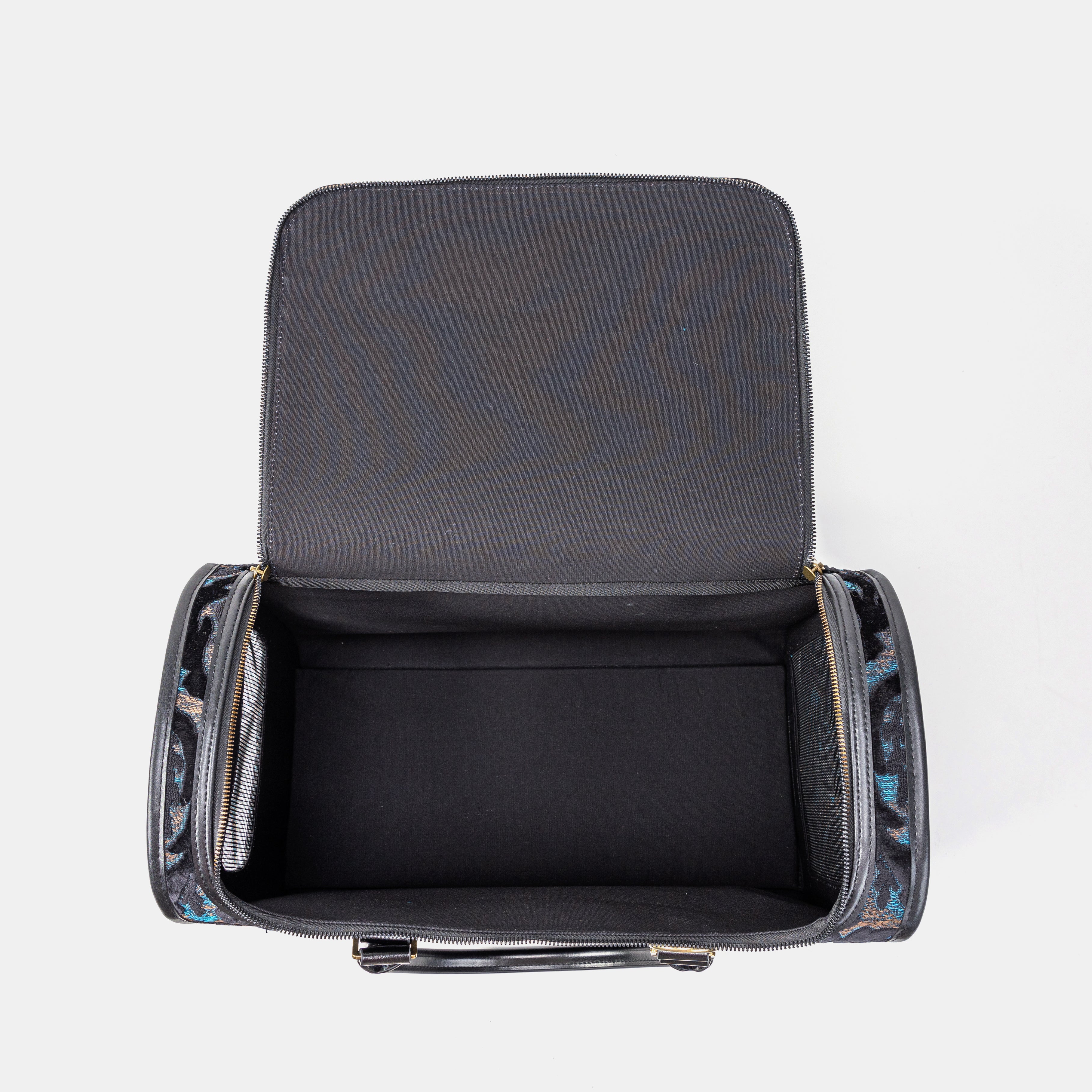 Travel Dog Carrier Bag Burnout Velvet Black Inside