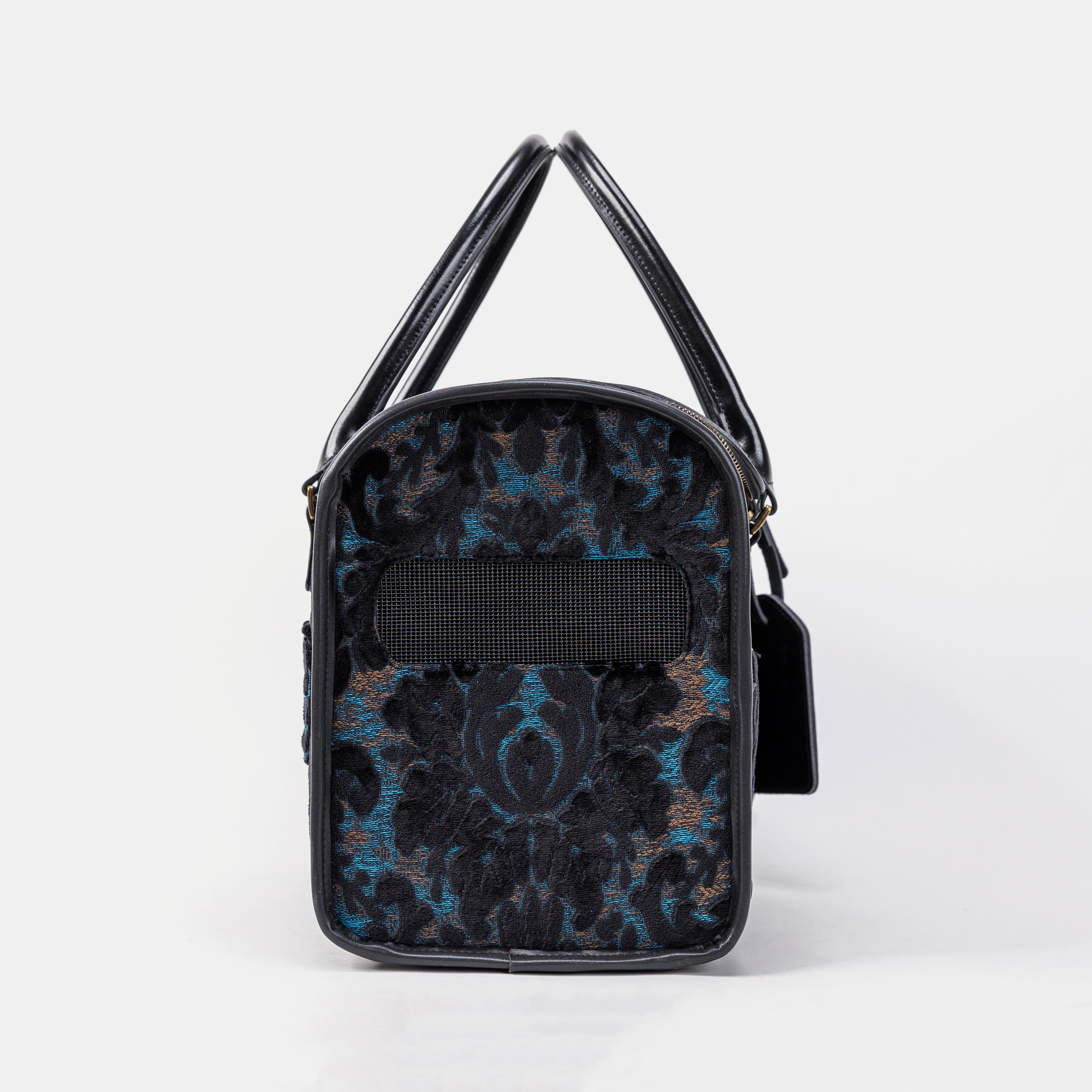 Travel Dog Carrier Bag Burnout Velvet Black Side Mesh