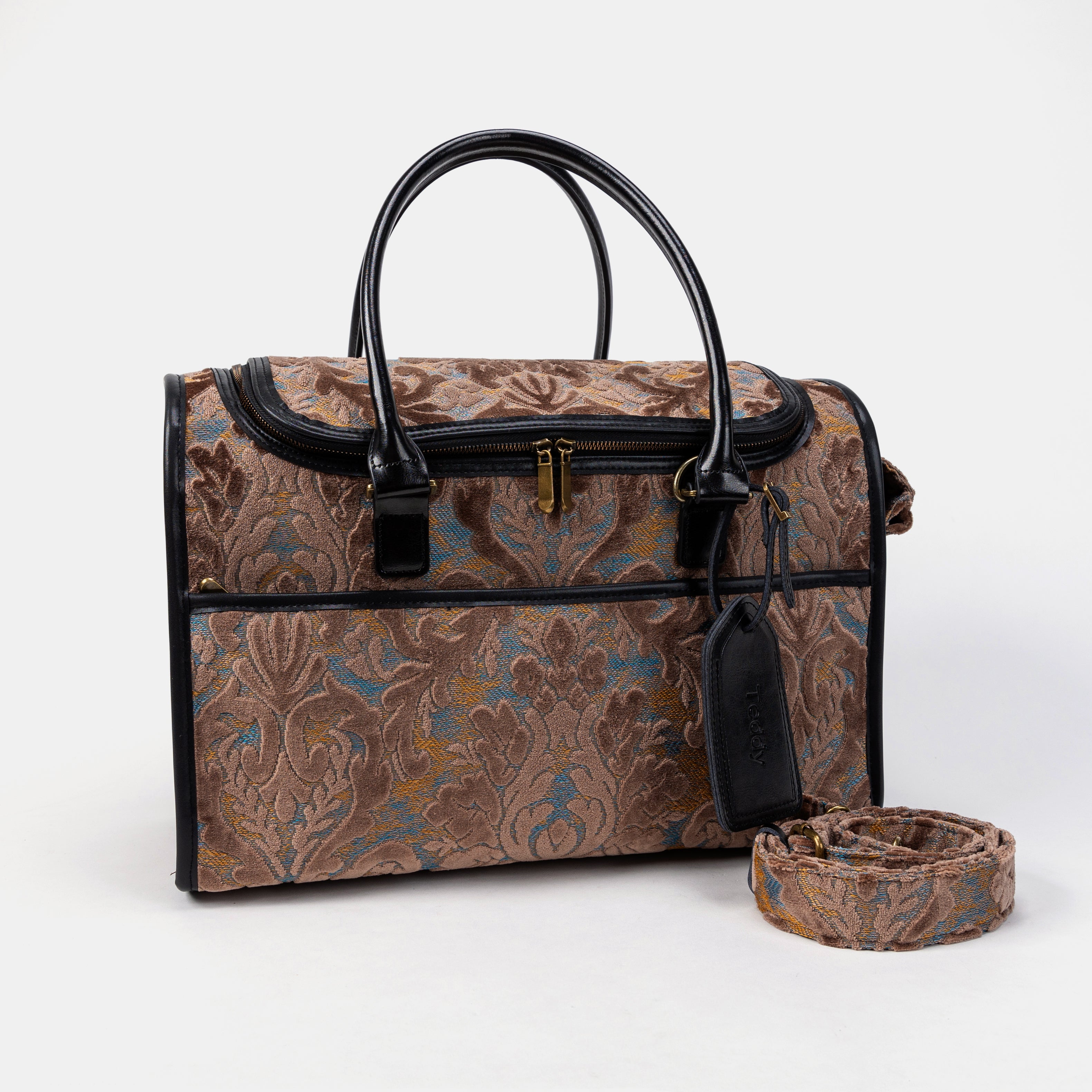 Travel Dog Carrier Bag Burnout Velvet Camel Shoulder Strap