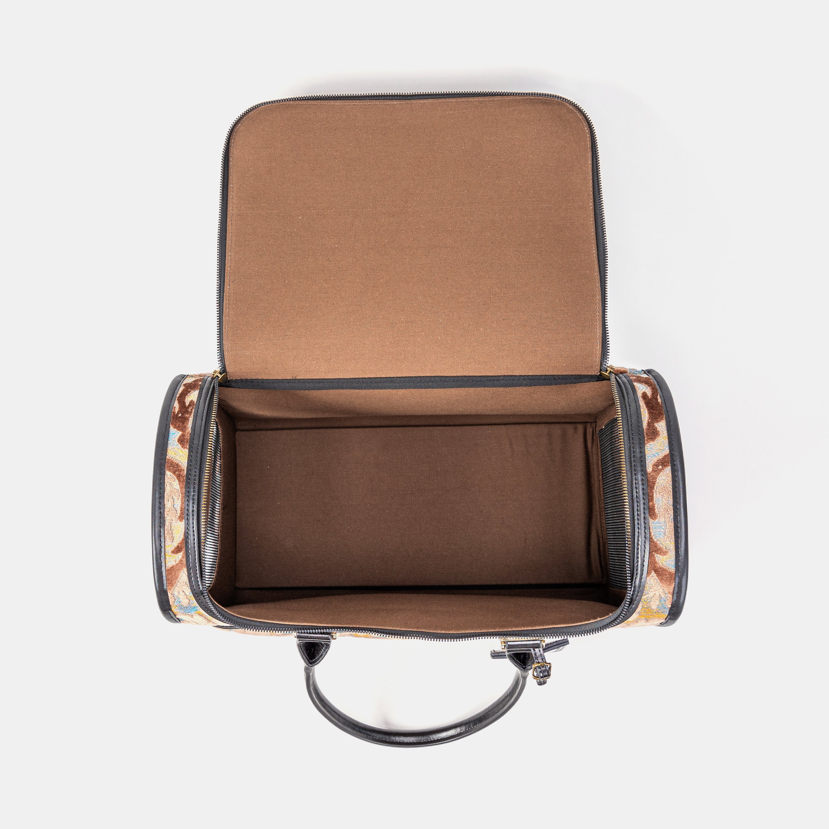 Travel Dog Carrier Bag Burnout Velvet Camel Inside