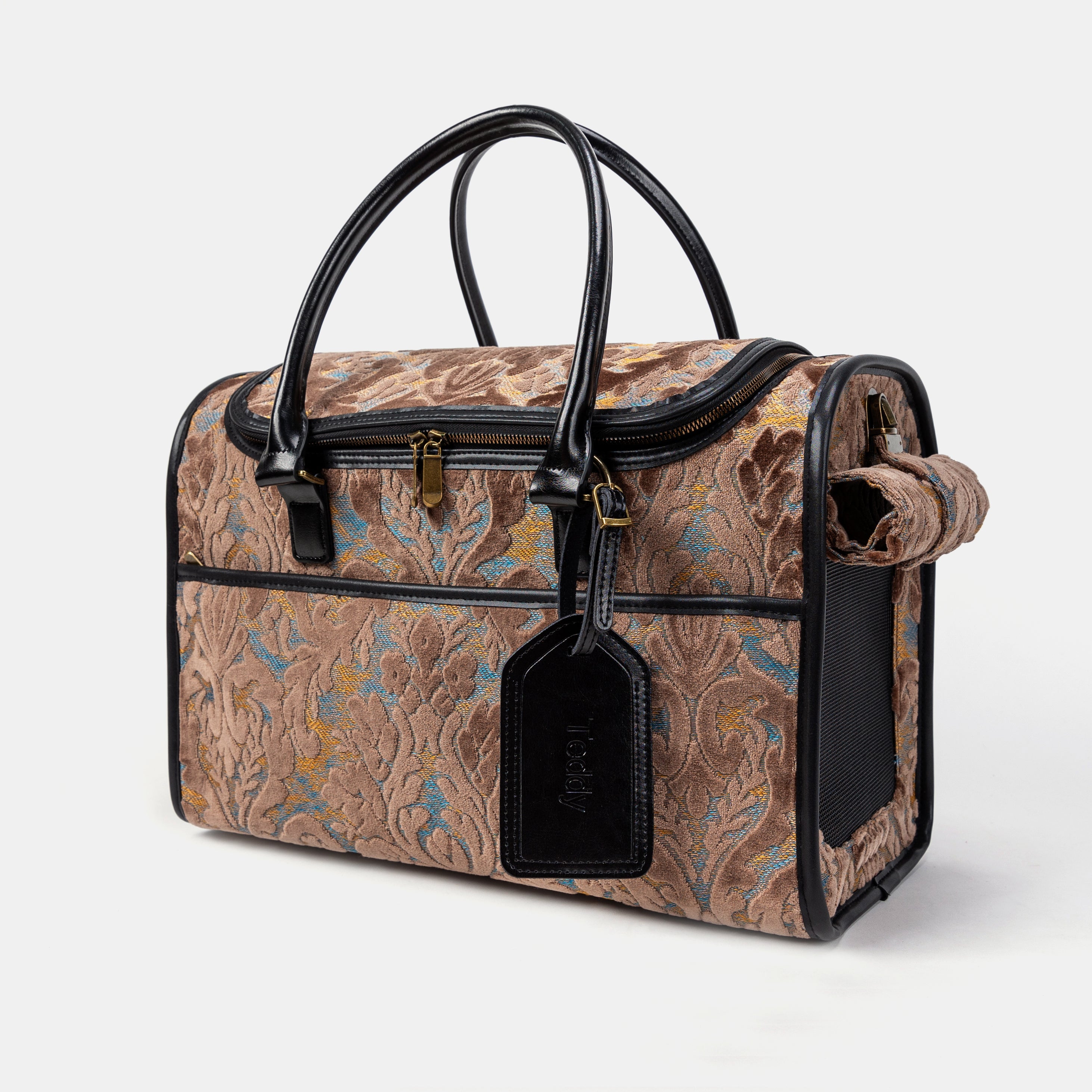 Travel Dog Carrier Bag Burnout Velvet Camel Main