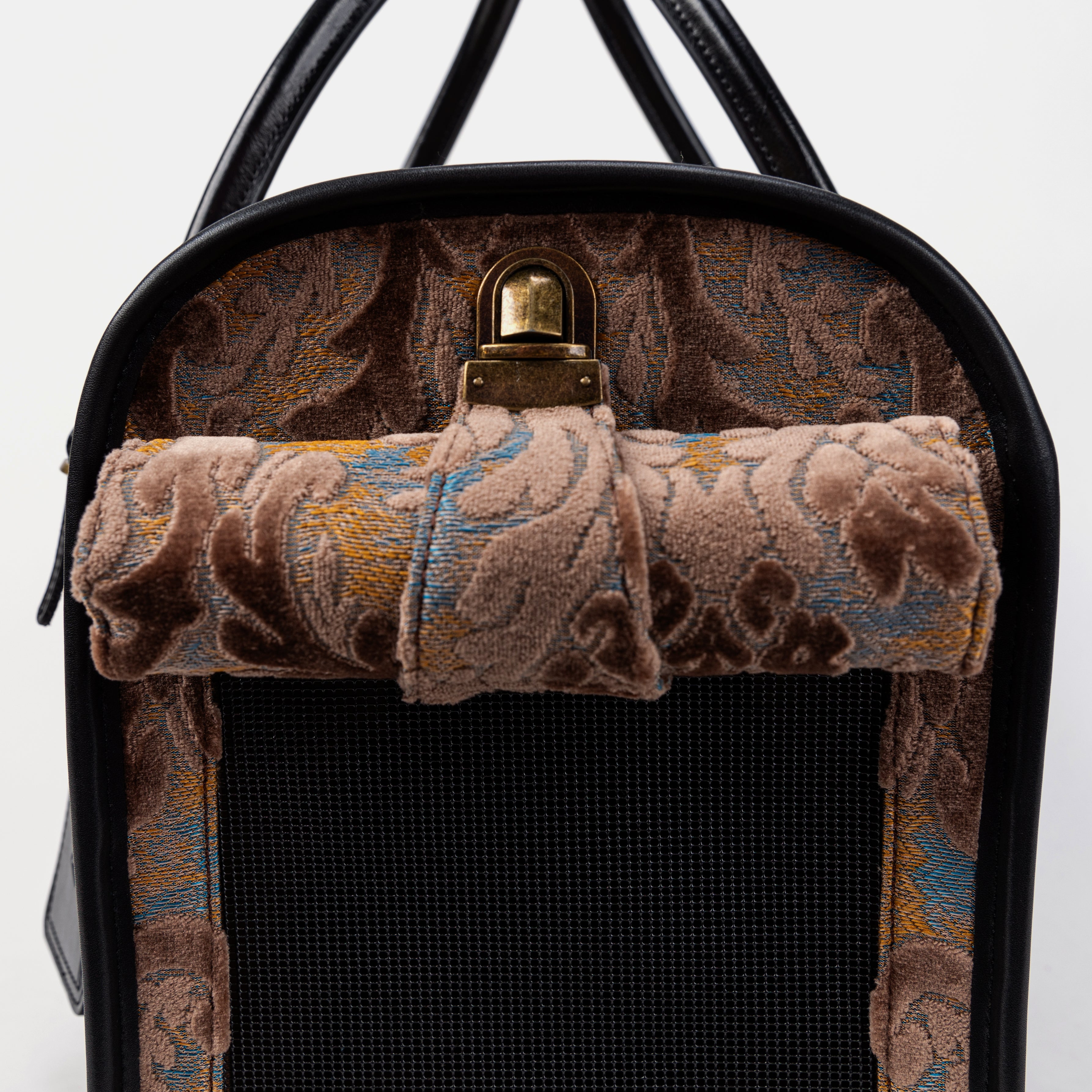 Travel Dog Carrier Bag Burnout Velvet Camel Roll Up Flap