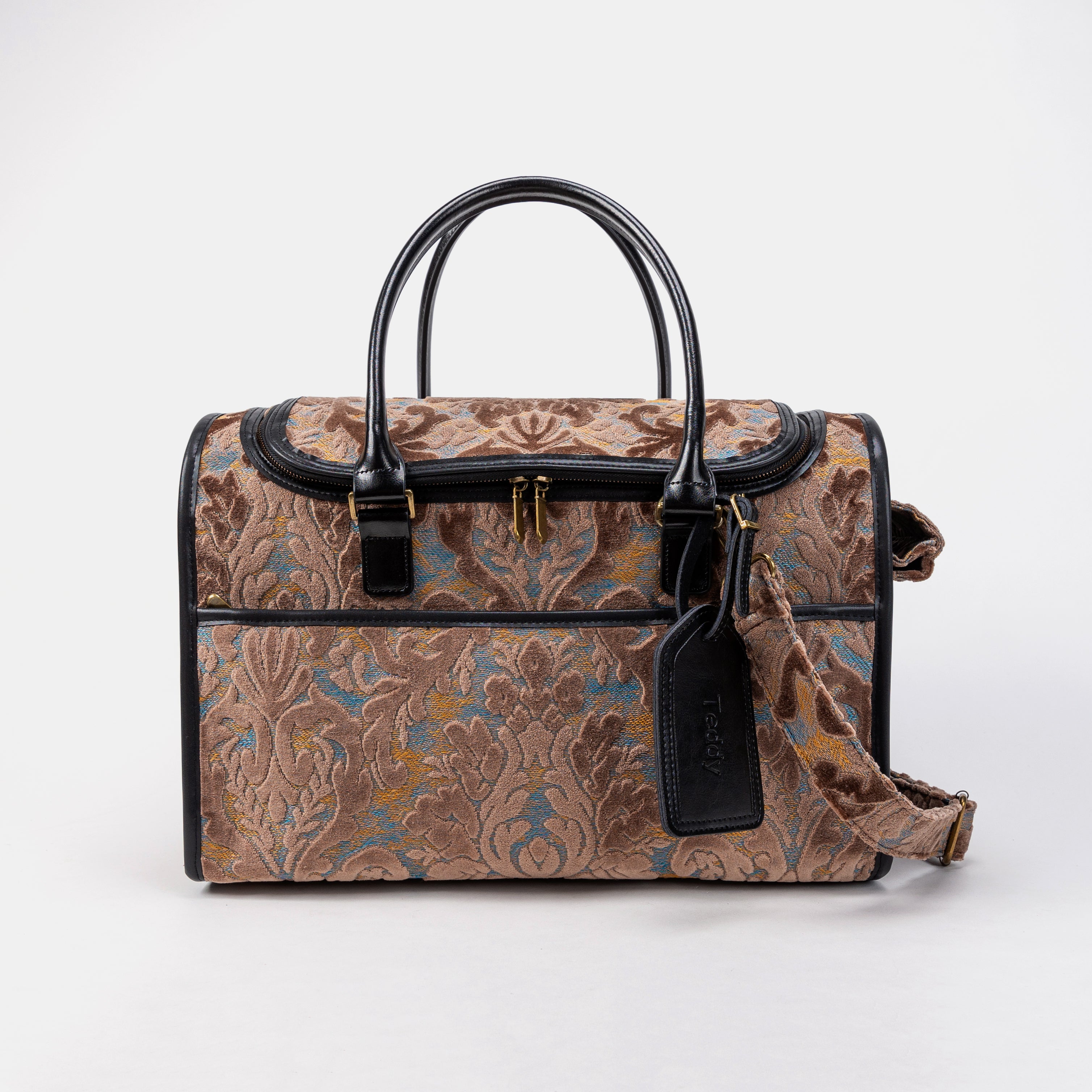 Travel Dog Carrier Bag Burnout Velvet Camel Front