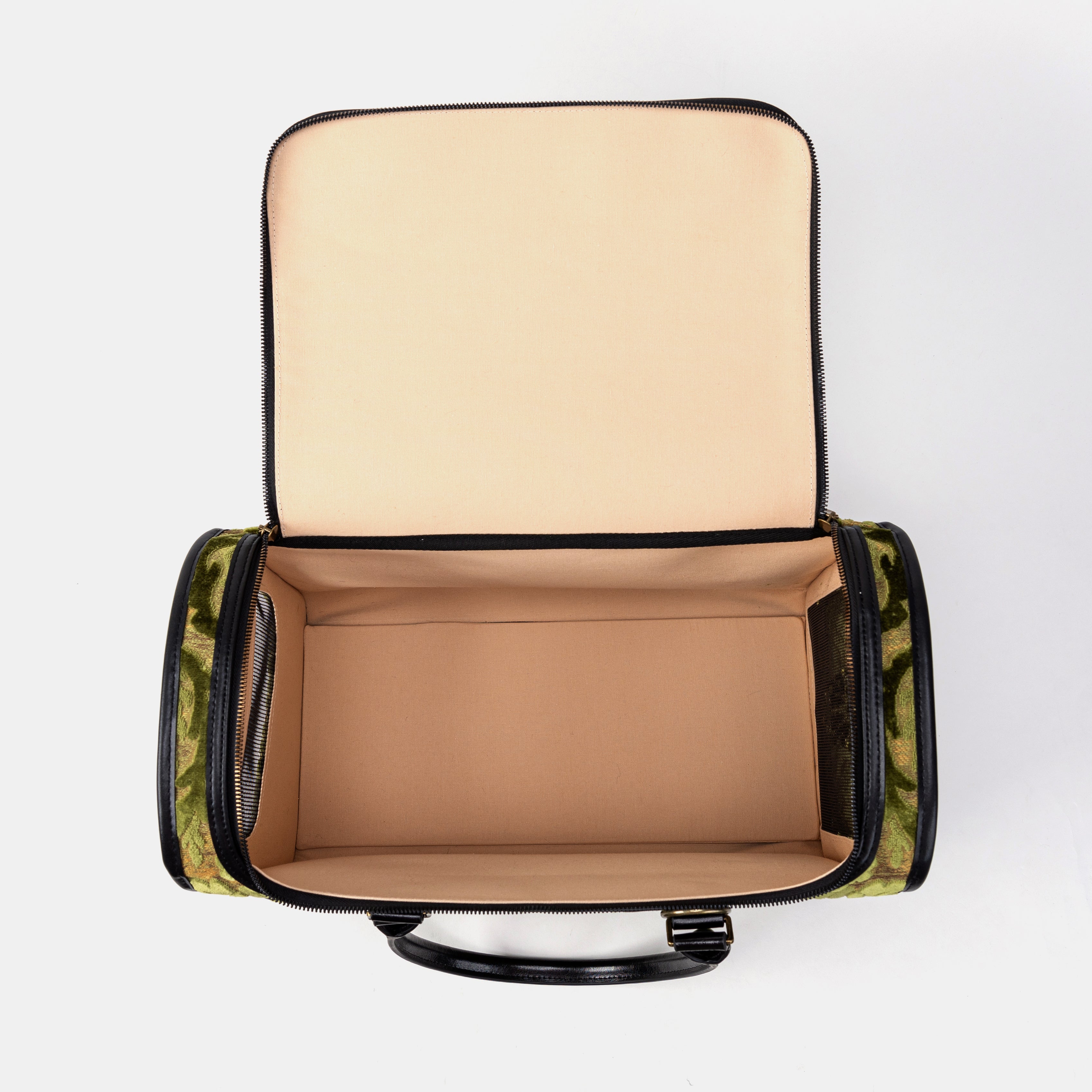 Travel Dog Carrier Bag Burnout Velvet Fern Green Inside