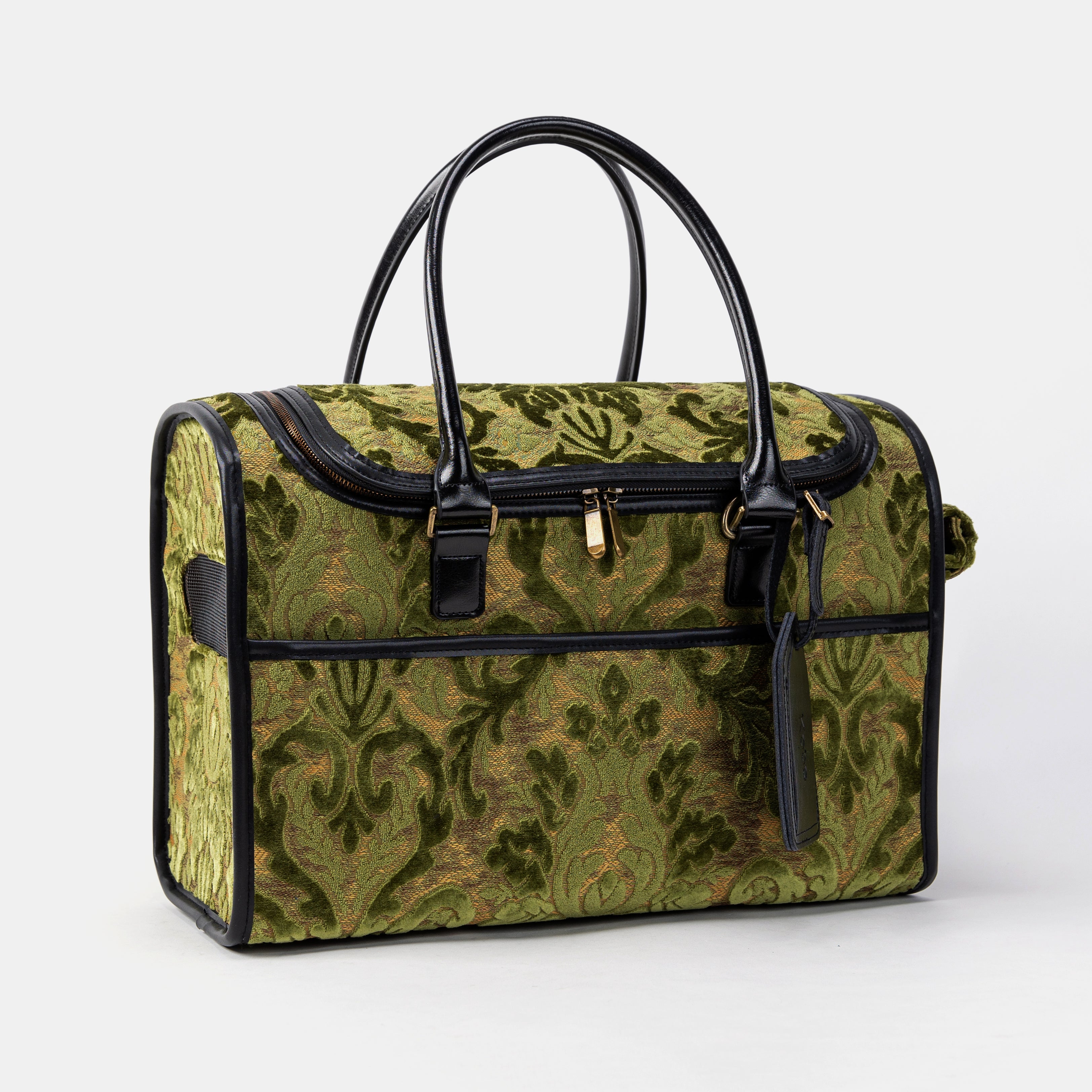 Travel Dog Carrier Bag Burnout Velvet Fern Green Overview