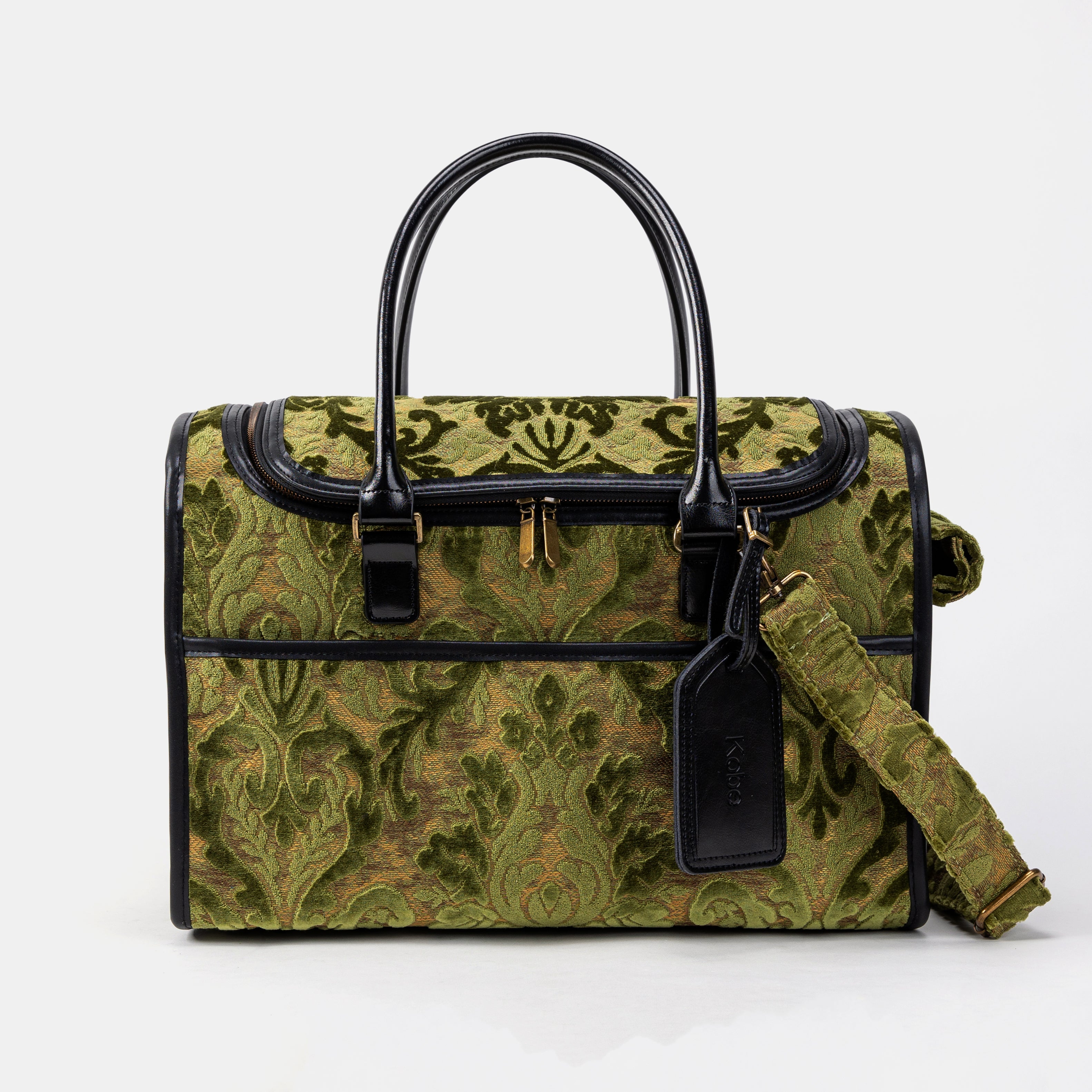 Travel Dog Carrier Bag Burnout Velvet Fern Green Front