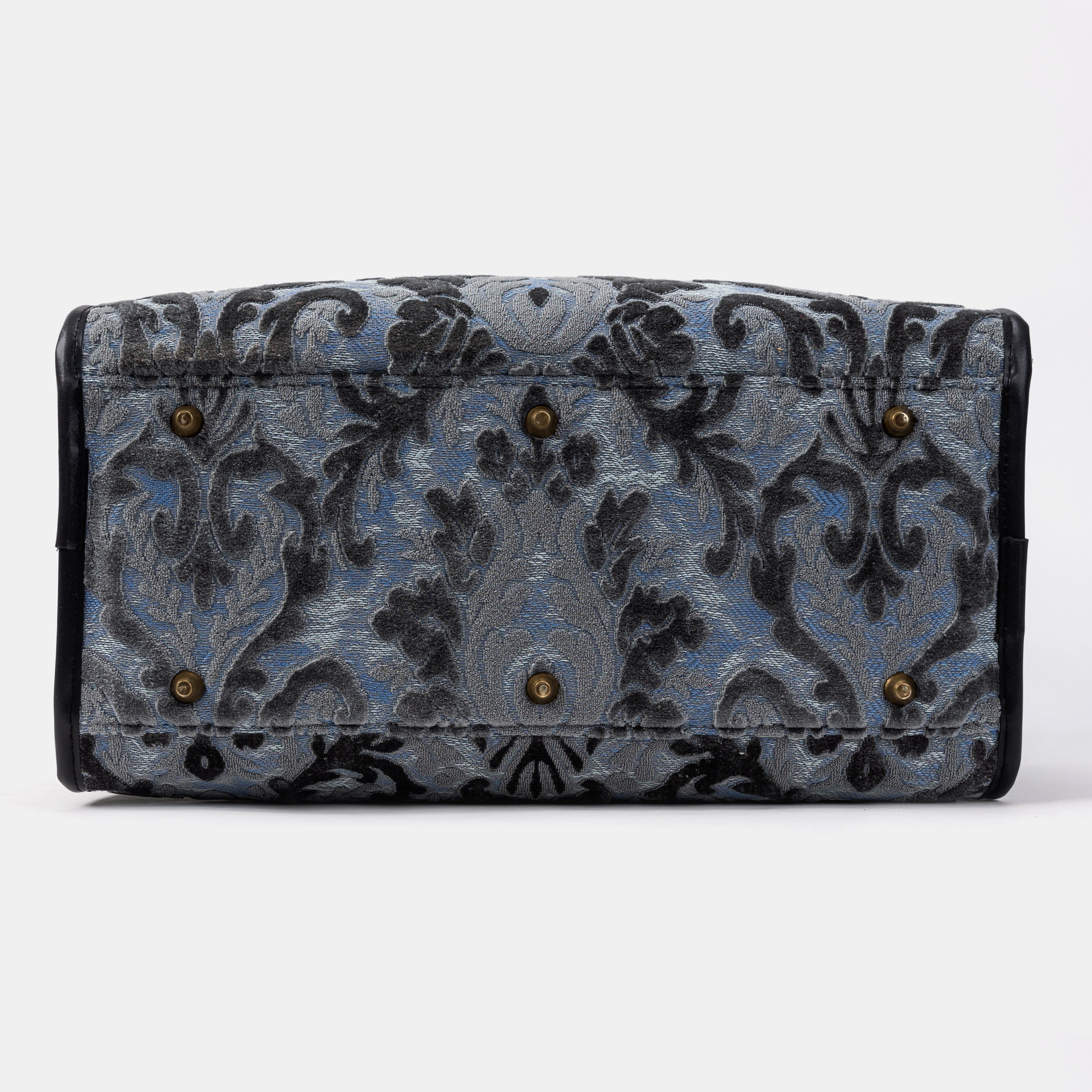 Travel Dog Carrier Bag Burnout Velvet Steel Blue Bottom