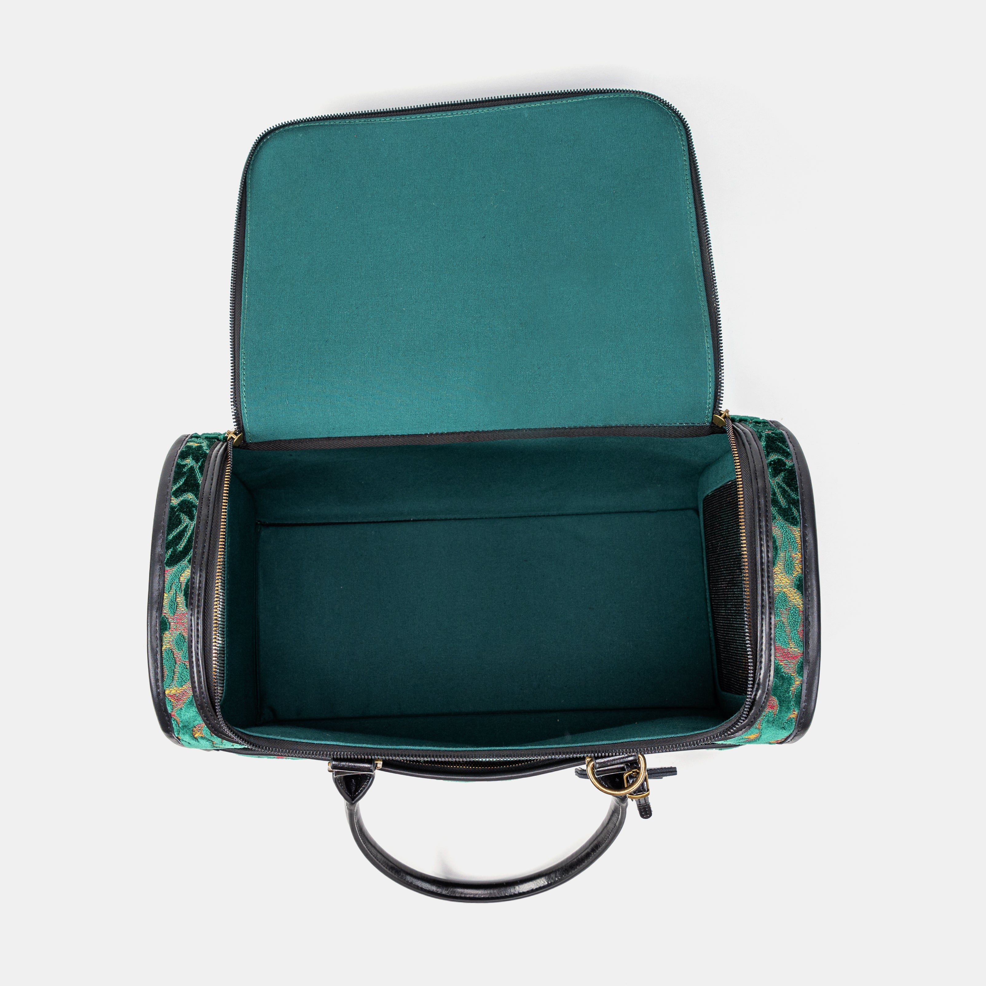 Travel Dog Carrier Bag Burnout Velvet Jade Green Inside