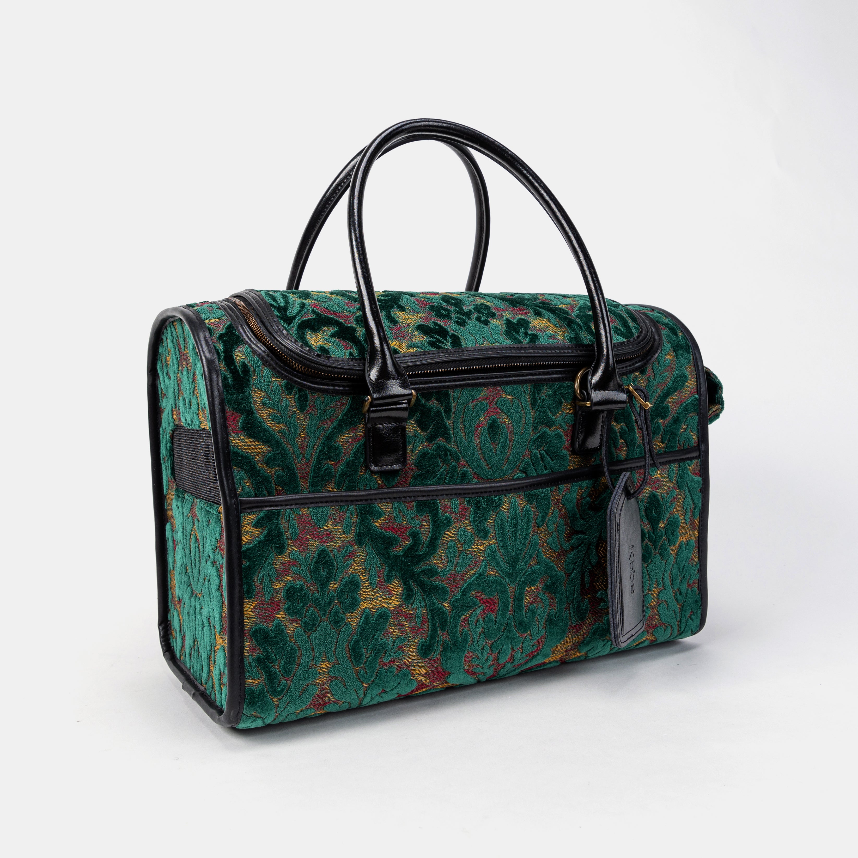 Travel Dog Carrier Bag Burnout Velvet Jade Green Overview