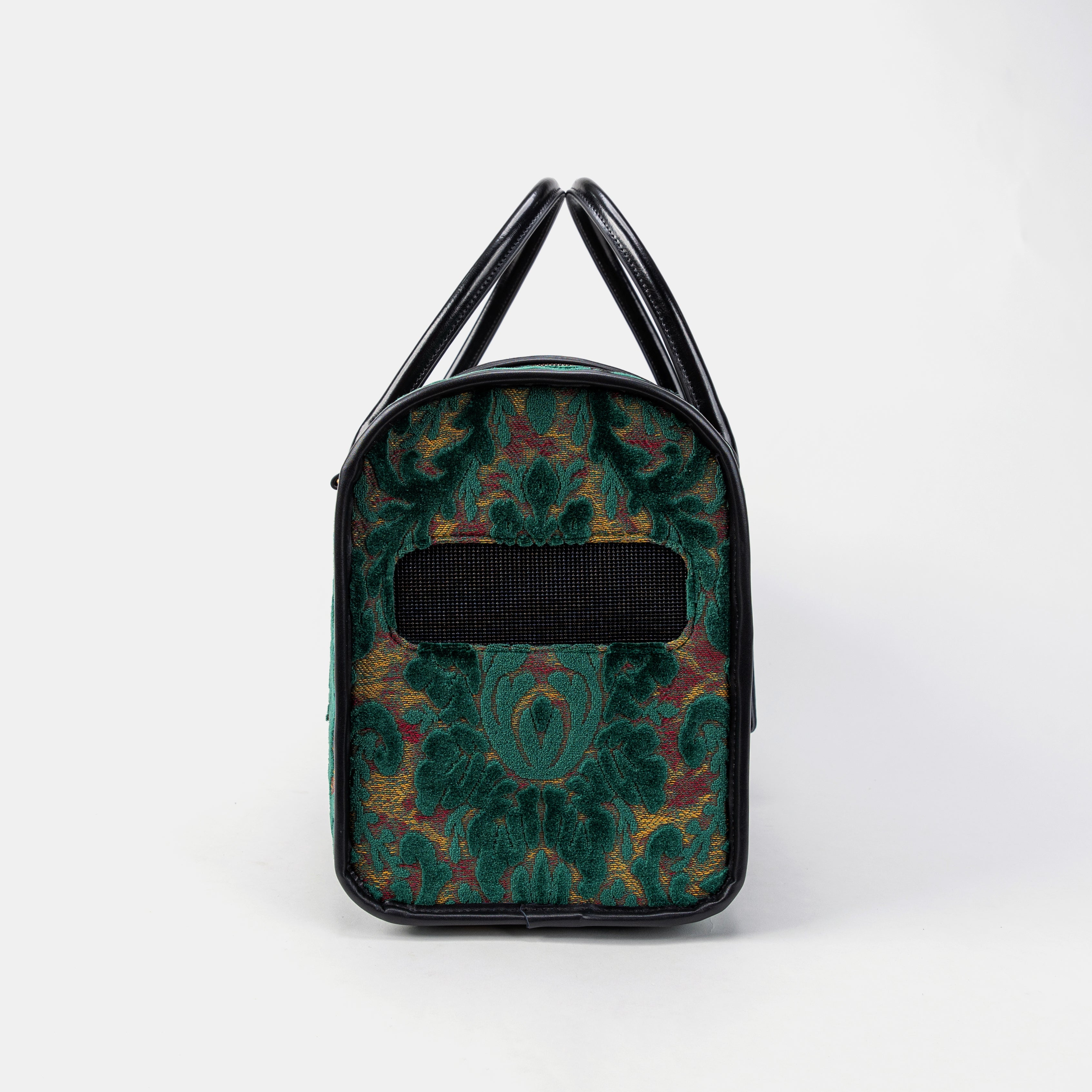 Travel Dog Carrier Bag Burnout Velvet Jade Green Side Mesh