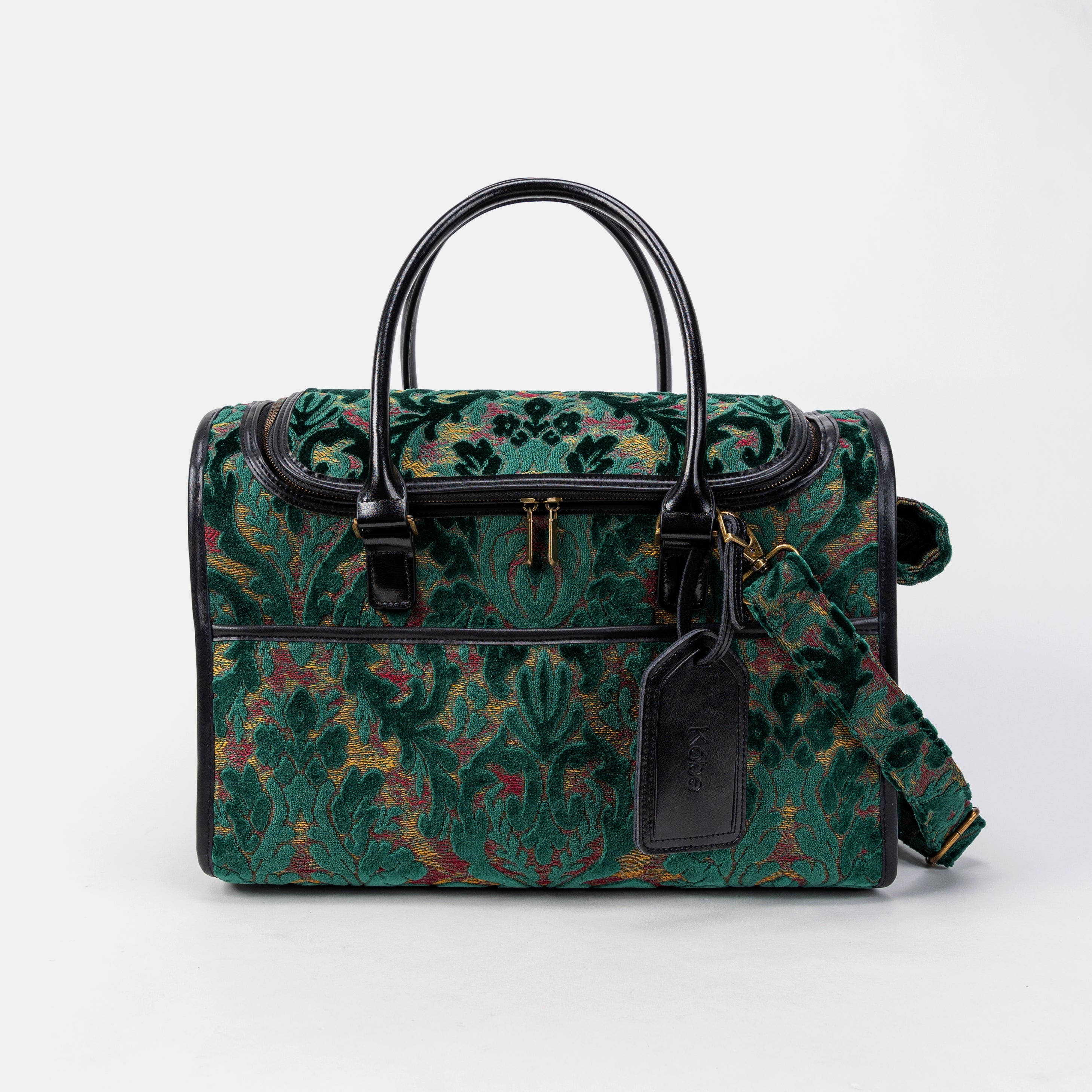 Travel Dog Carrier Bag Burnout Velvet Jade Green Front