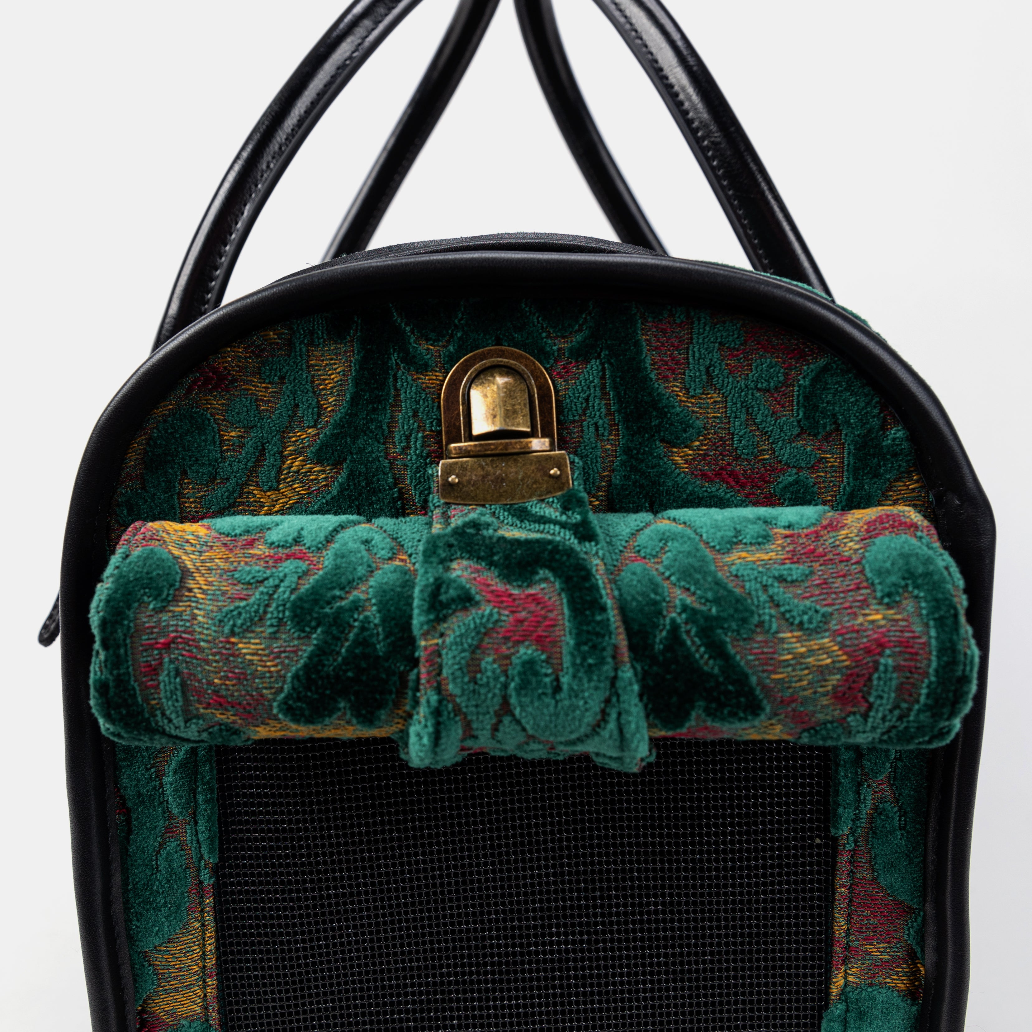 Travel Dog Carrier Bag Burnout Velvet Jade Green roll up flap