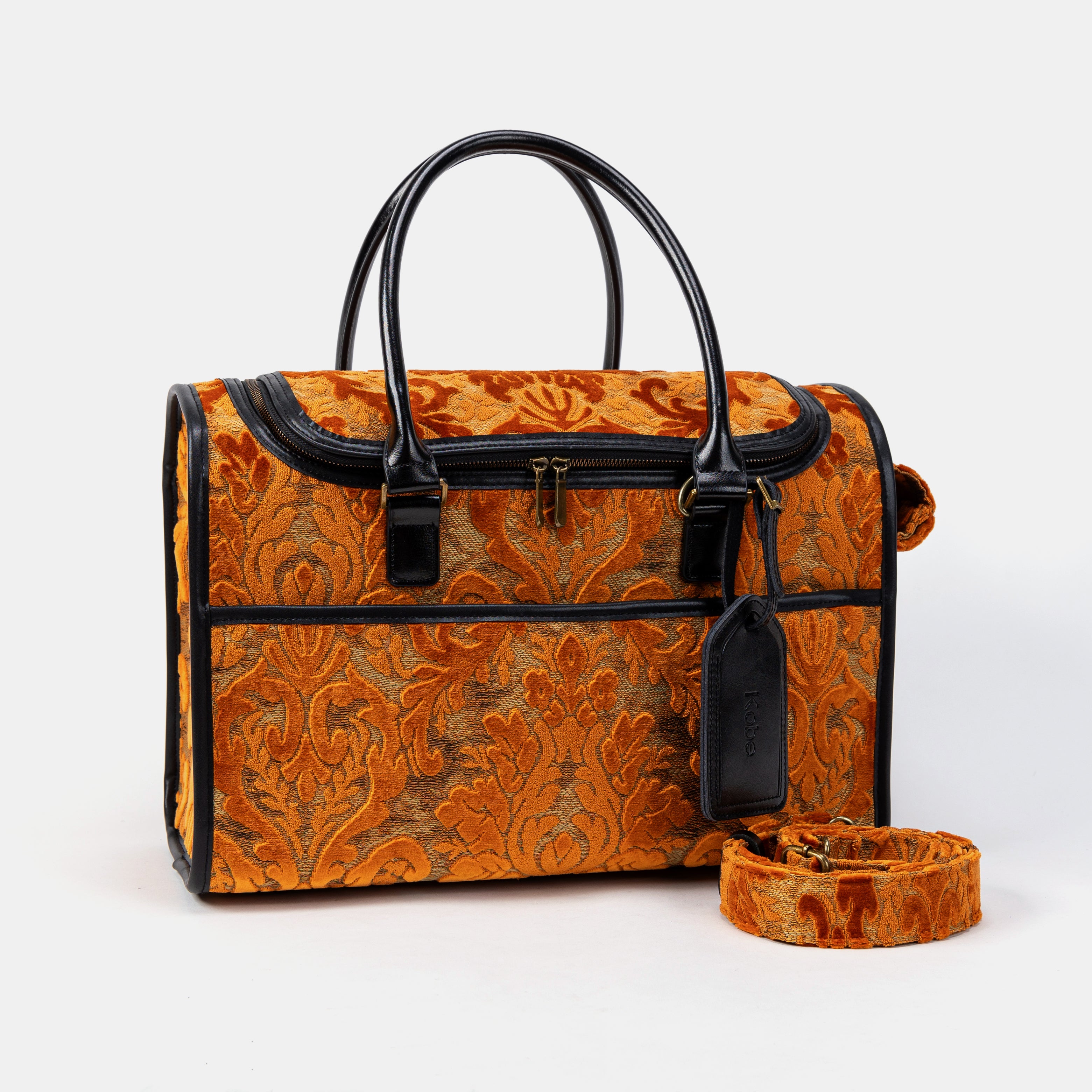 Travel Dog Carrier Bag Burnout Burnout Velvet Orange Shoulder Strap