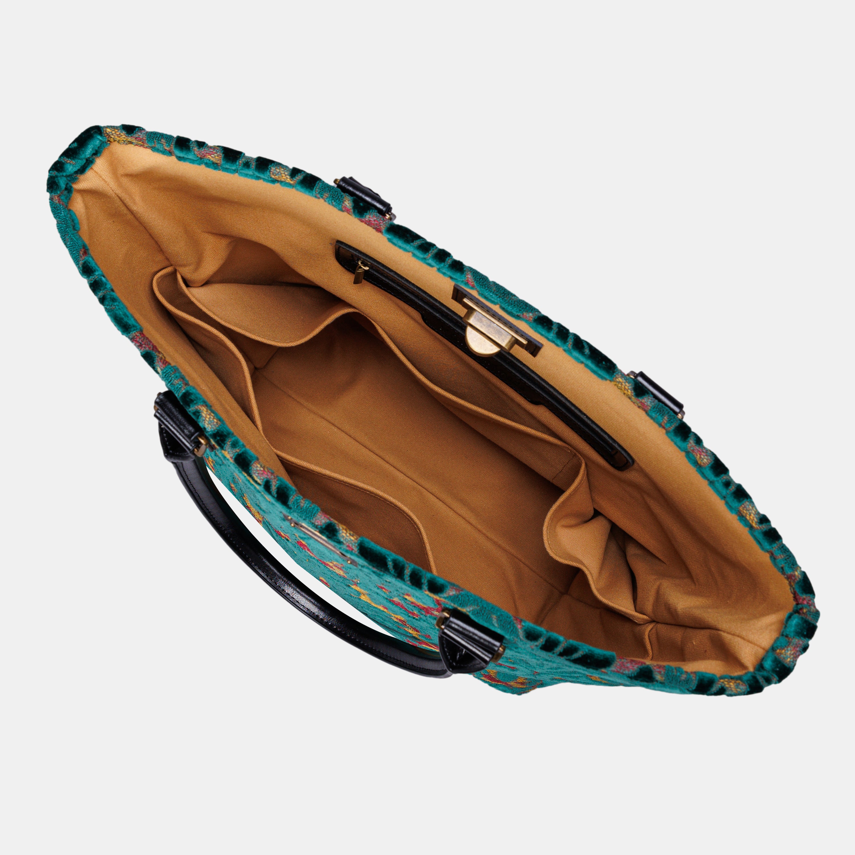 Burnout Velvet Jade Green Carpet Tote Shopper carpet bag MCW Handmade-4