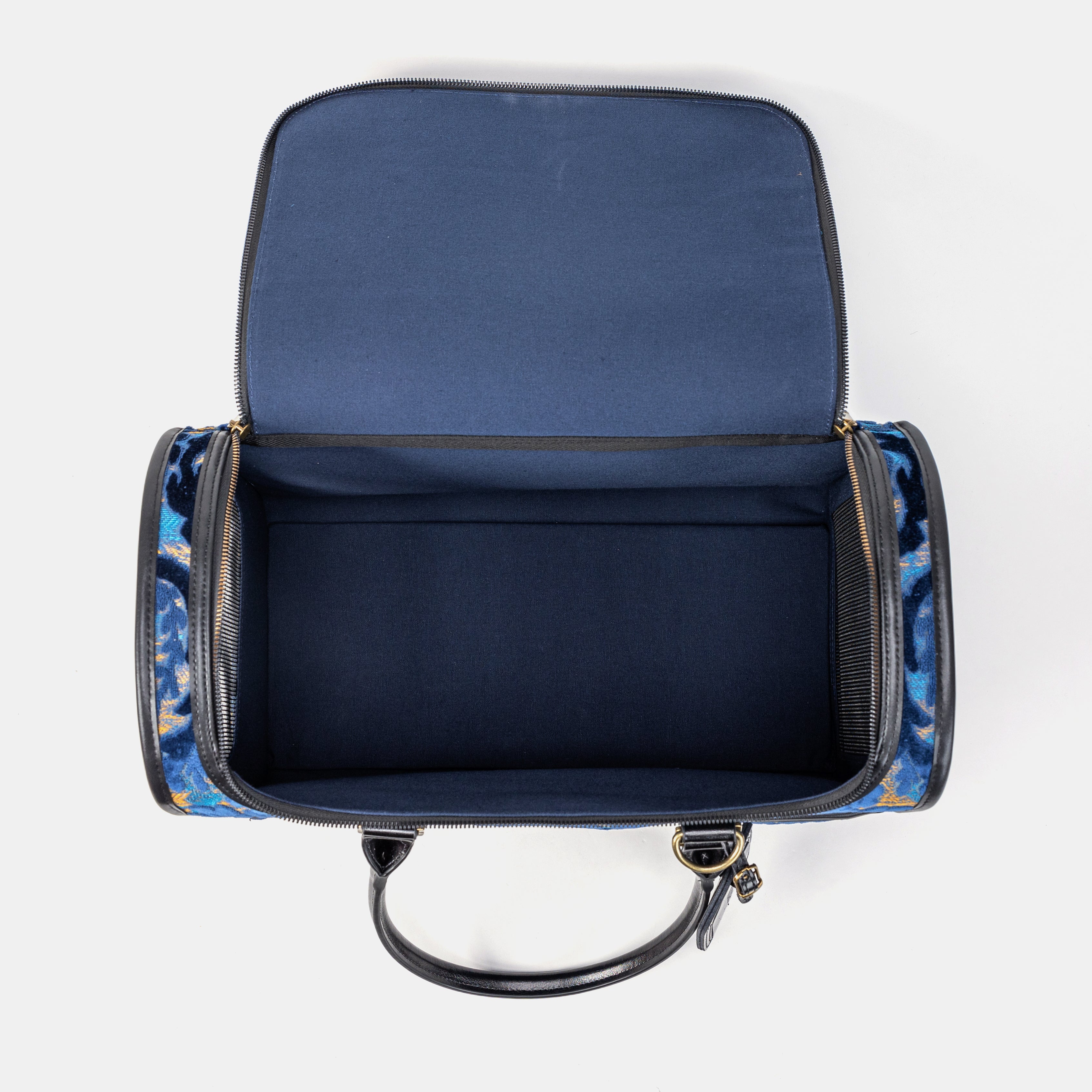 Travel Dog Carrier Bag Burnout Velvet Navy Inside