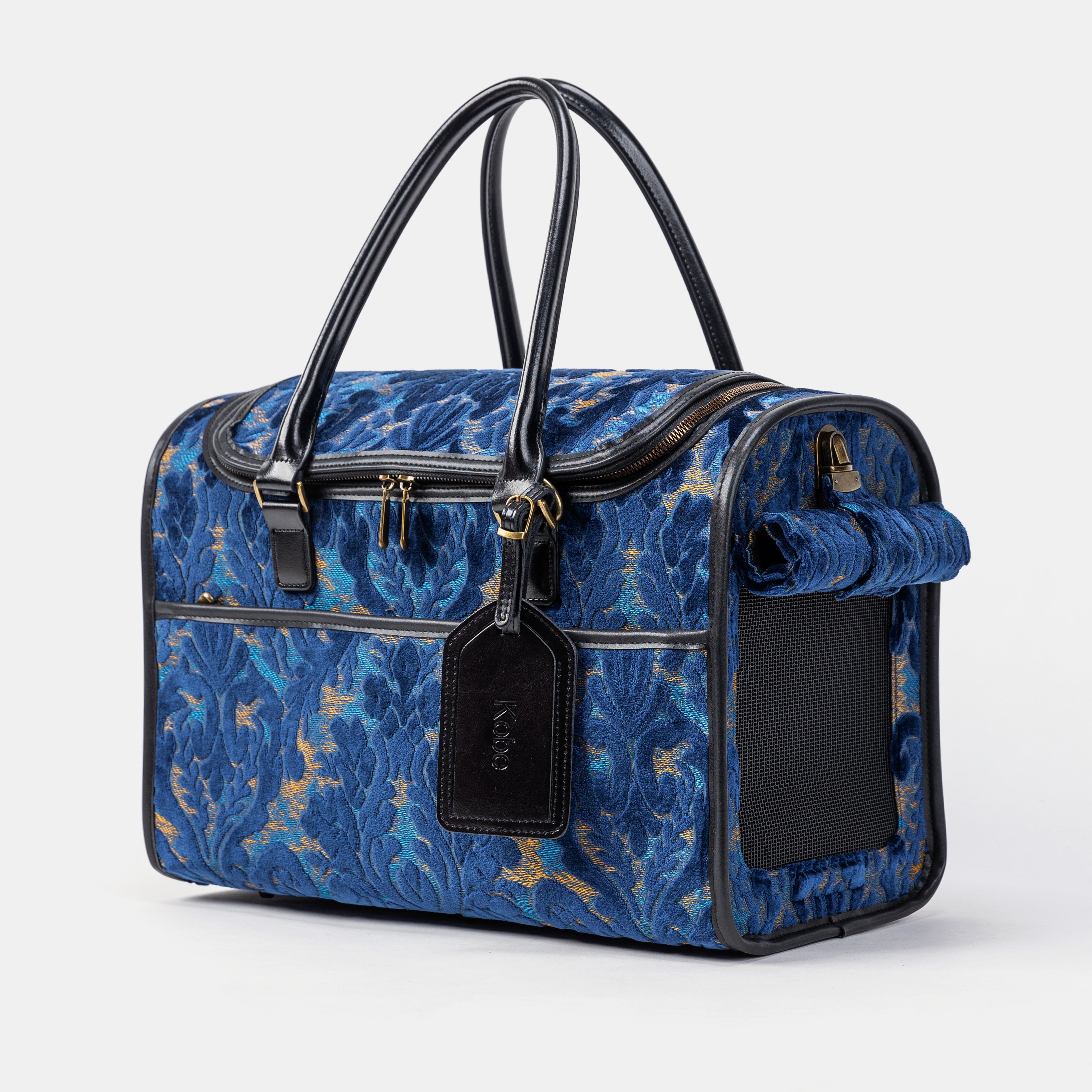 Travel Dog Carrier Bag Burnout Velvet Navy Main