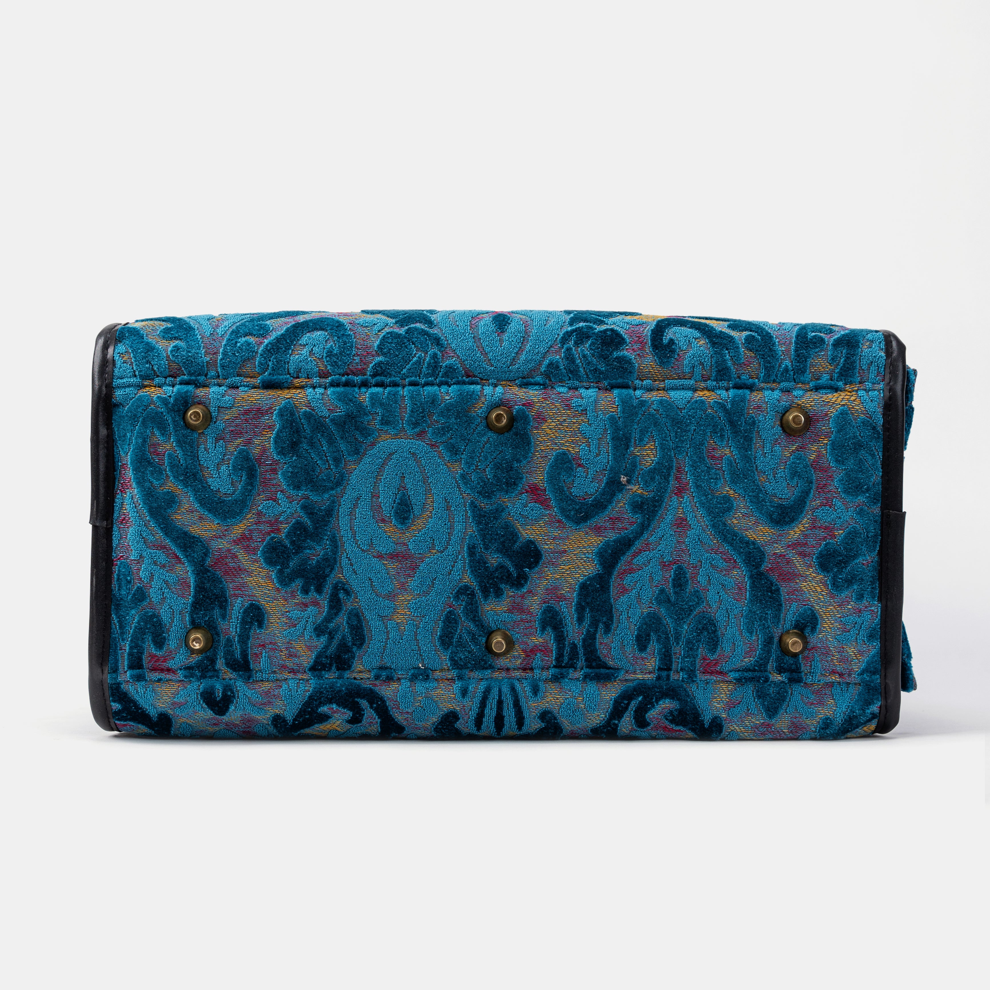 Travel Dog Carrier Bag Burnout Velvet Aqua Blue Bottom
